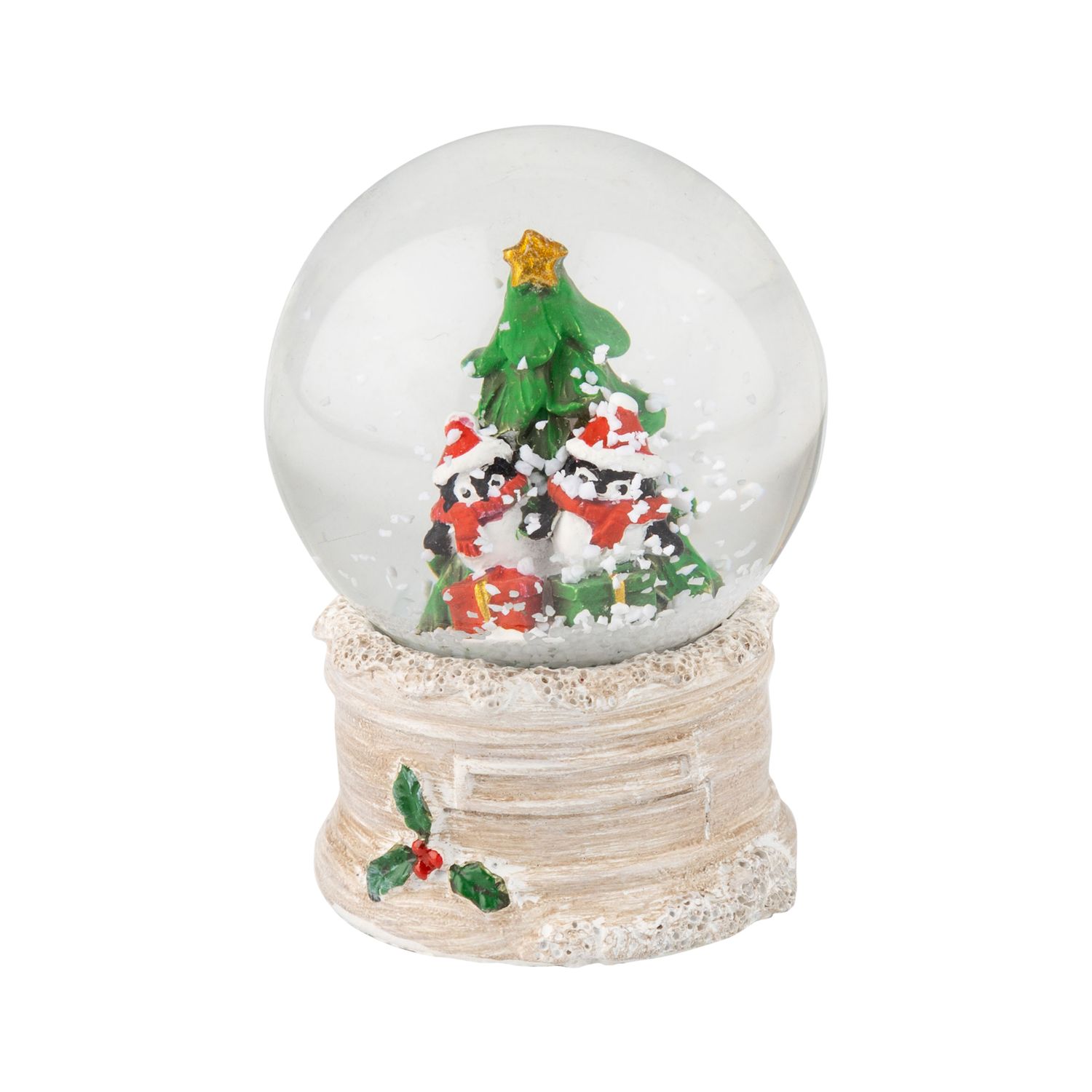 Resin mini snow globe, penguins with Christmas tree white textured base, 45 mm/2.5 in  12      