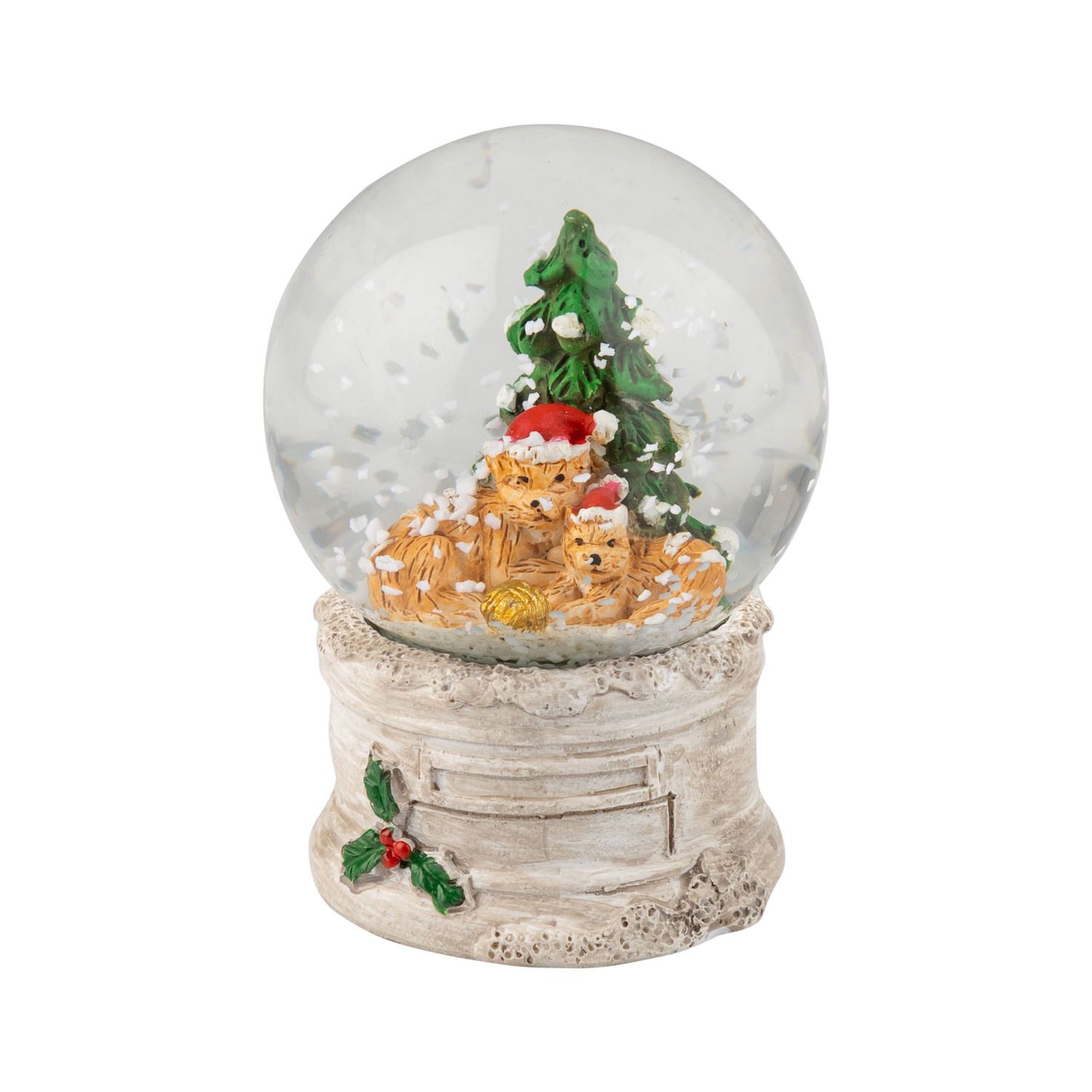 Resin mini snow globe, cats with Christmas tree white textured base, 45 mm/2.5 in  12      