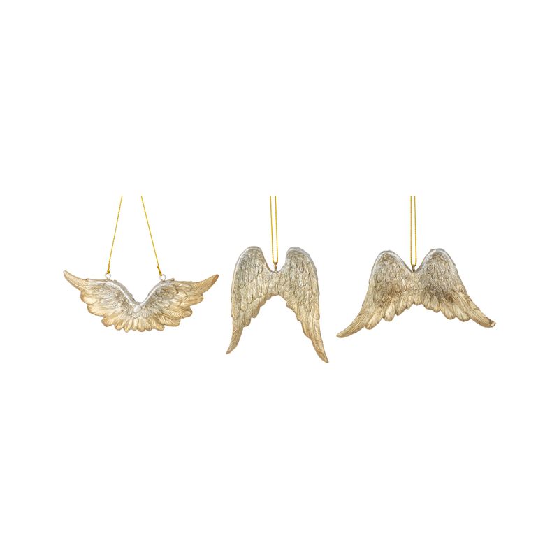 3 Asst&#39;d white, gold and silver foil resin angel wings, 5 in  12      