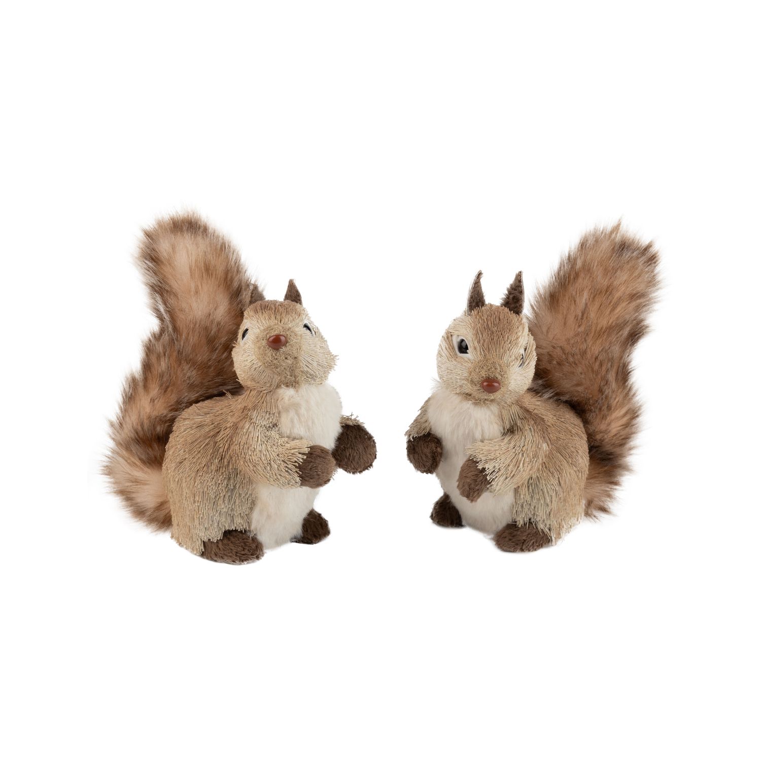 2 Asst&#39;d grass covered squirrel table pieces with plush tails, light beige, 4.75 in  6      