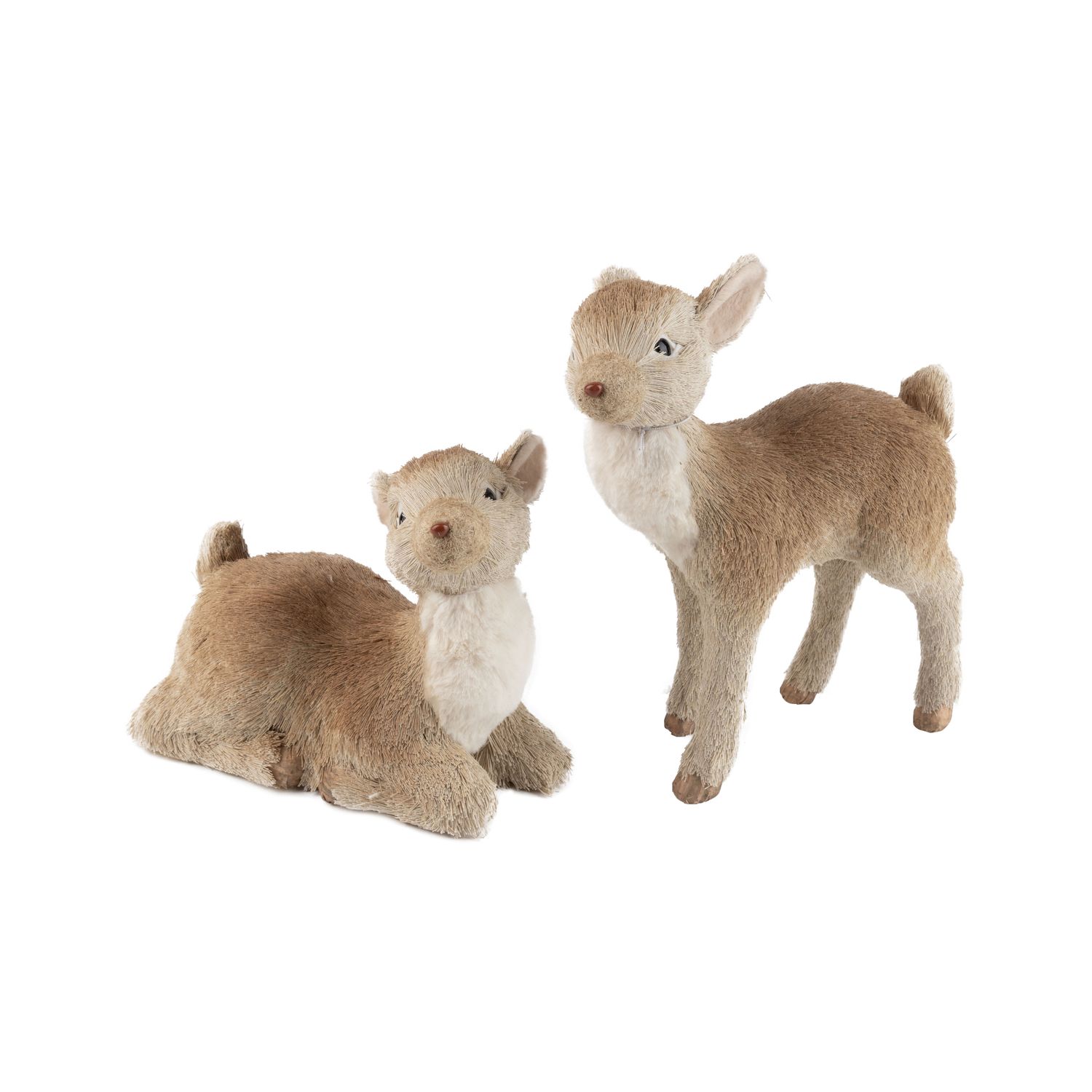 2 Asst&#39;d grass covered fawn table pieces, cream and light beige, 9.5+8 in  4      