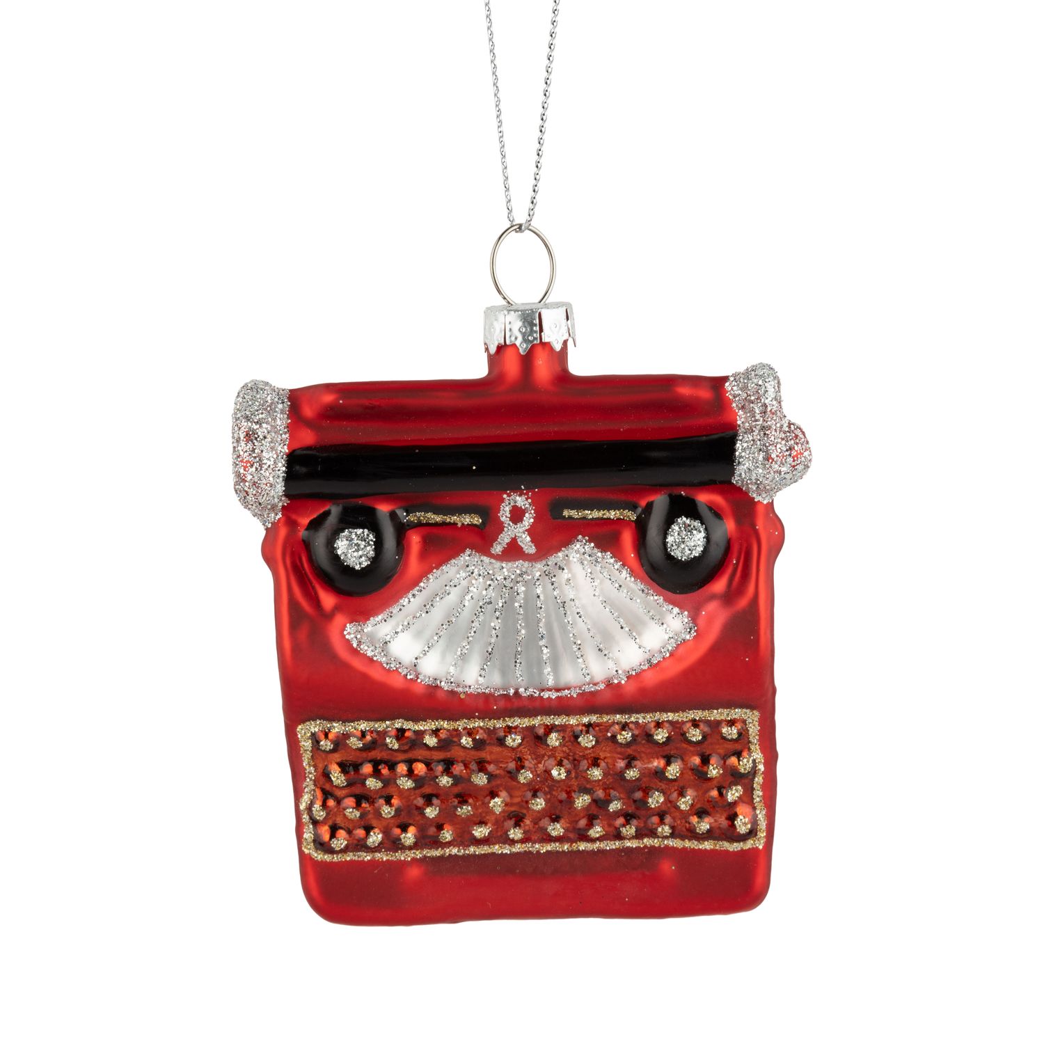 Glass Typewriter ornament, red and black, 3 in  6      