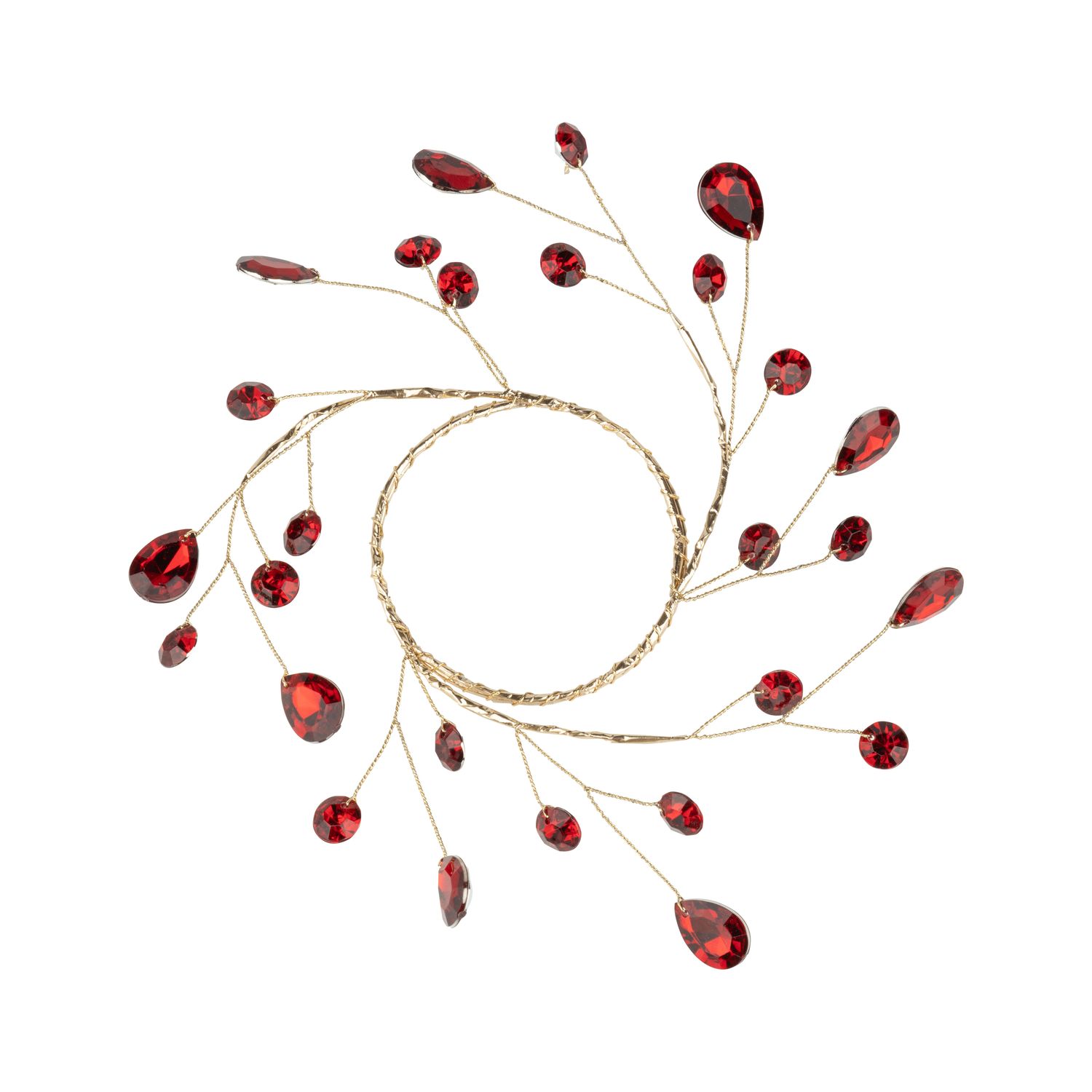Gold foil wrapped candle ring with red acrylic jewel tips, 4.5 in  12