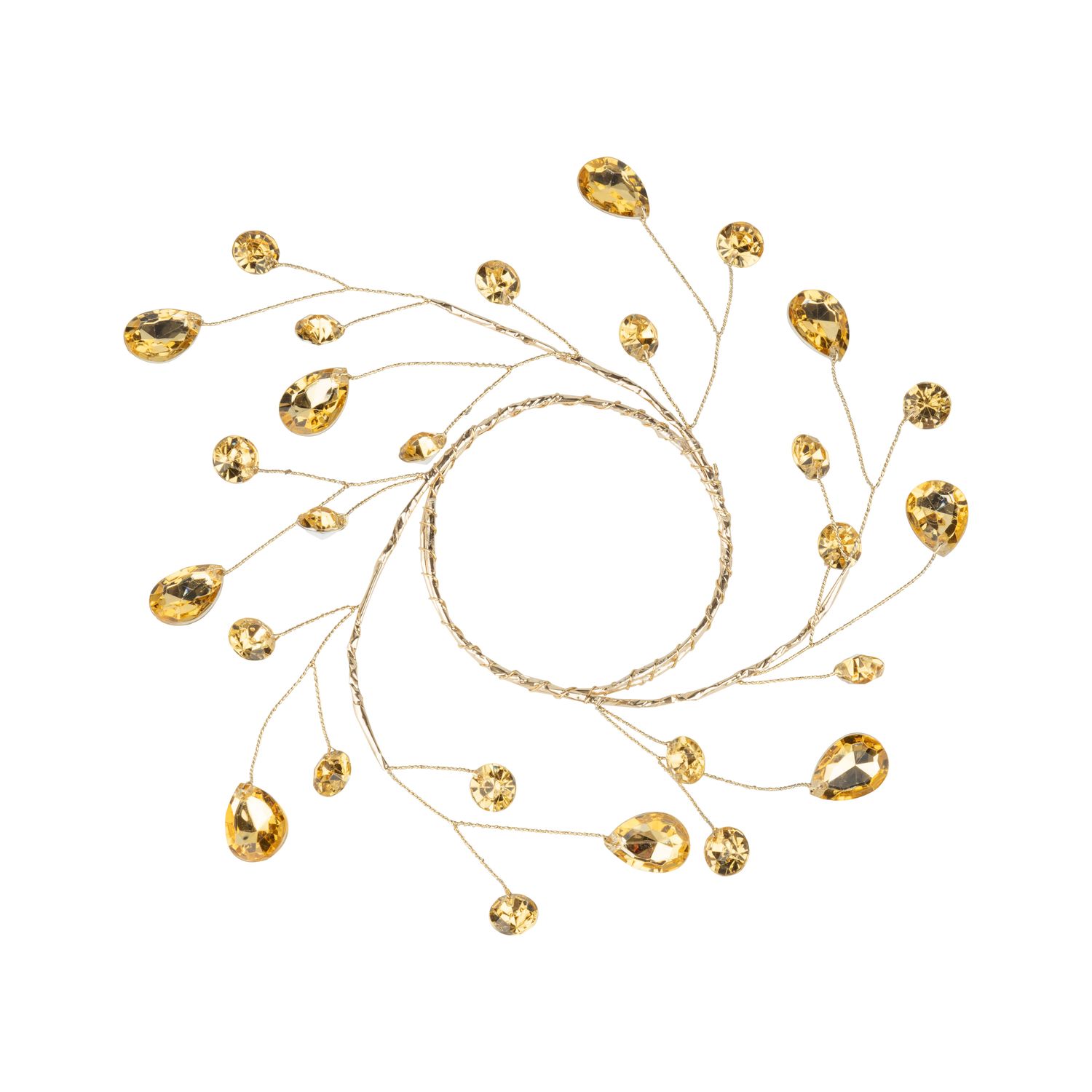 Gold foil wrapped candle ring with gold acrylic jewel tips, 4.5 in  12