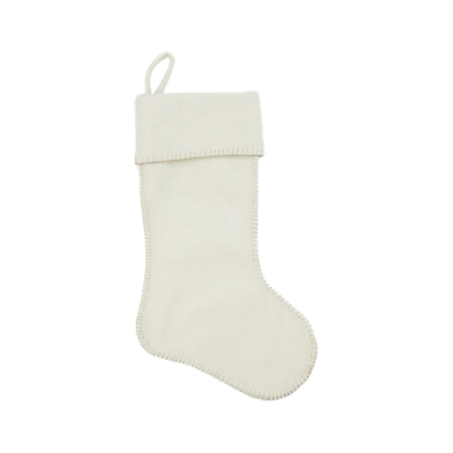 Off white felt stocking with gold stitch trim, 21 in  6      