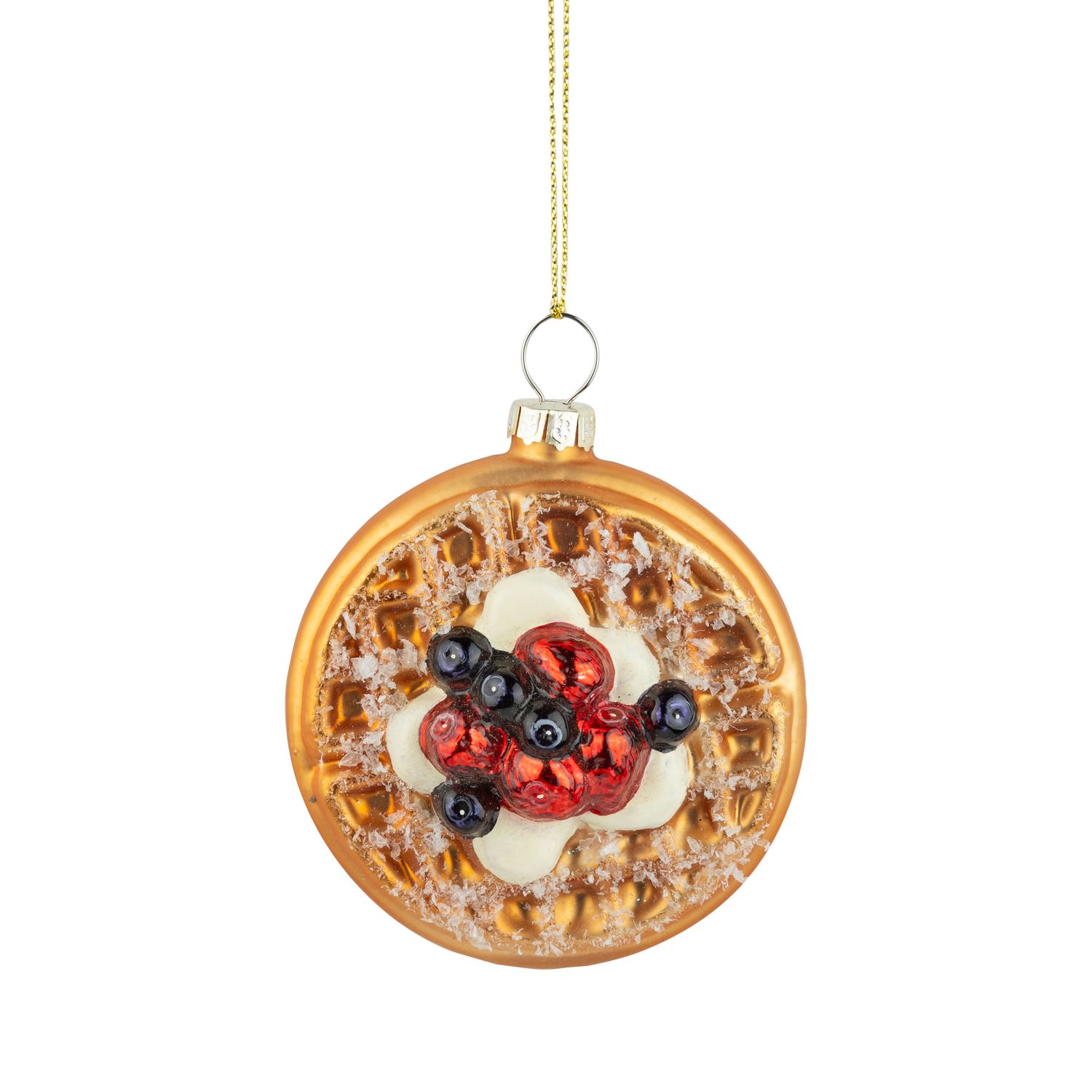 Glass waffle with fruit and cream ornament, 3.5 in  6      
