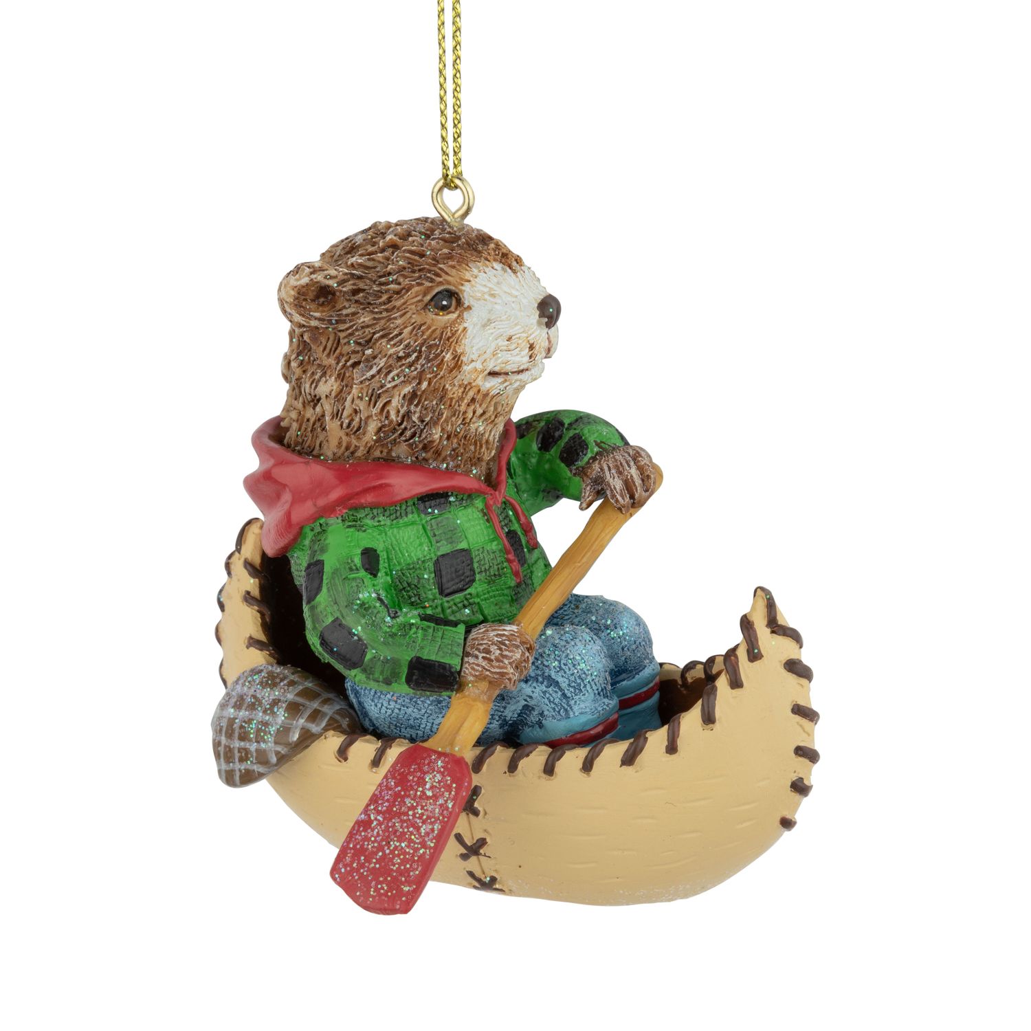Painted resin bear in canoe ornament, 3 in  12      
