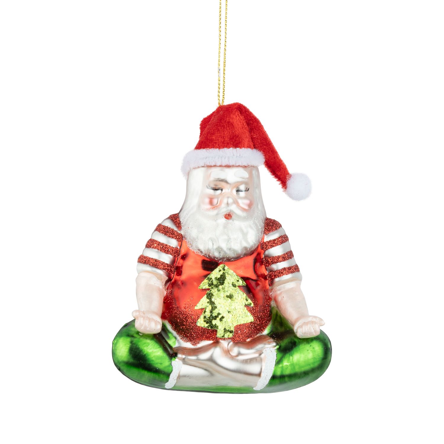Blown glass and resin Santa in lotus position ornament, 4 in  6      