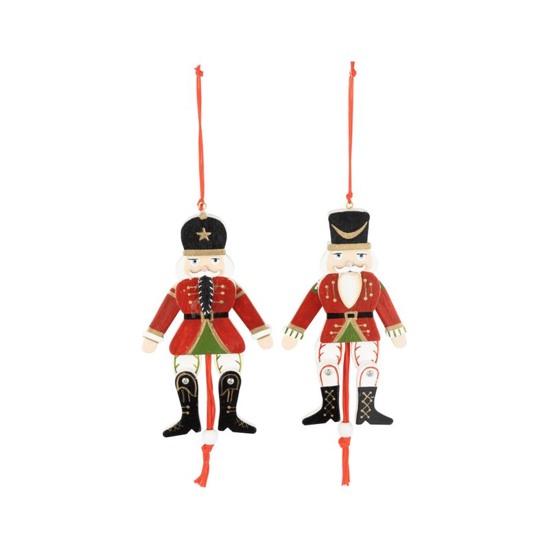 2 Asst&#39;d painted wood jumping jack nutcracker soldier ornaments, red/black white, 5 in  12      