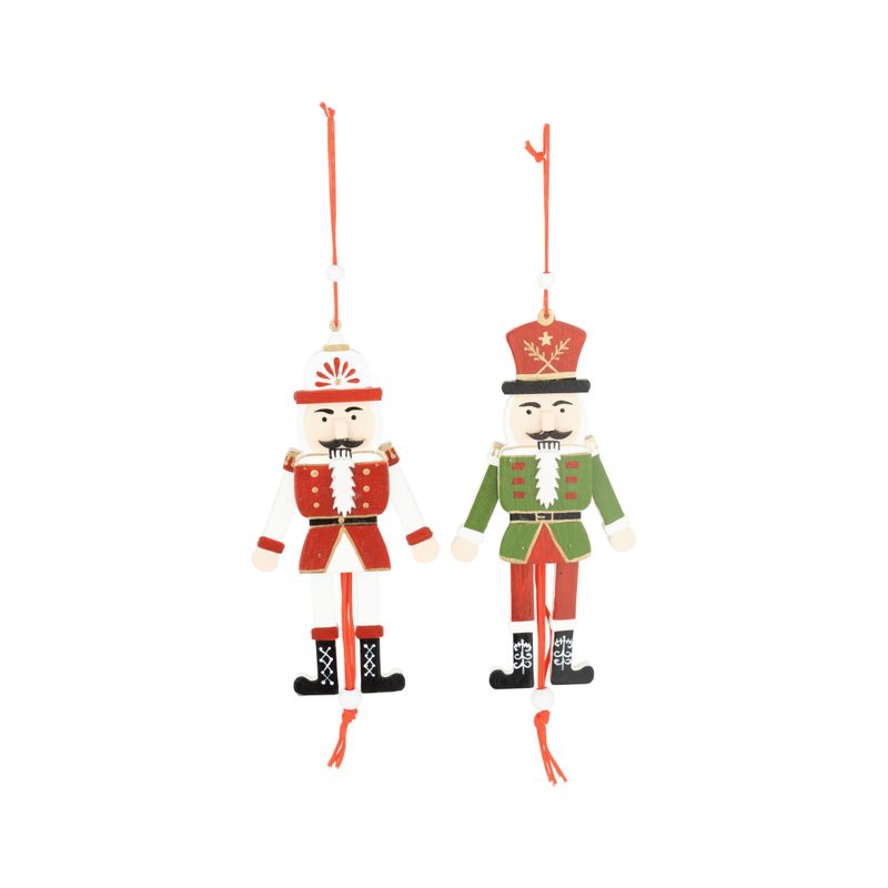2 Asst&#39;d painted wood jumping jack nutcracker ornaments, red/green, 6.25 in  12      