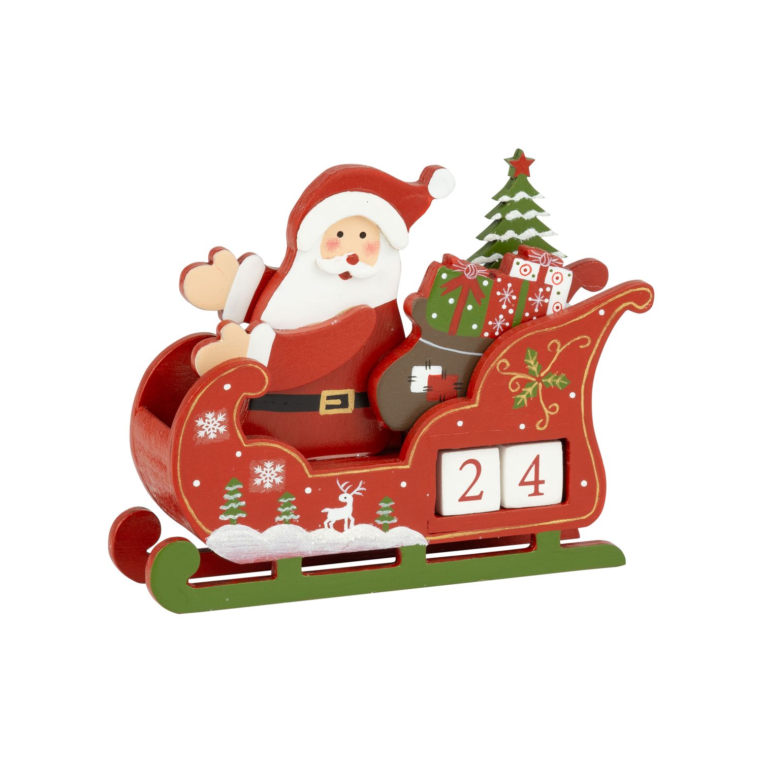 Painted wood Santa sleigh block advent calendar, 5.5 in  4      