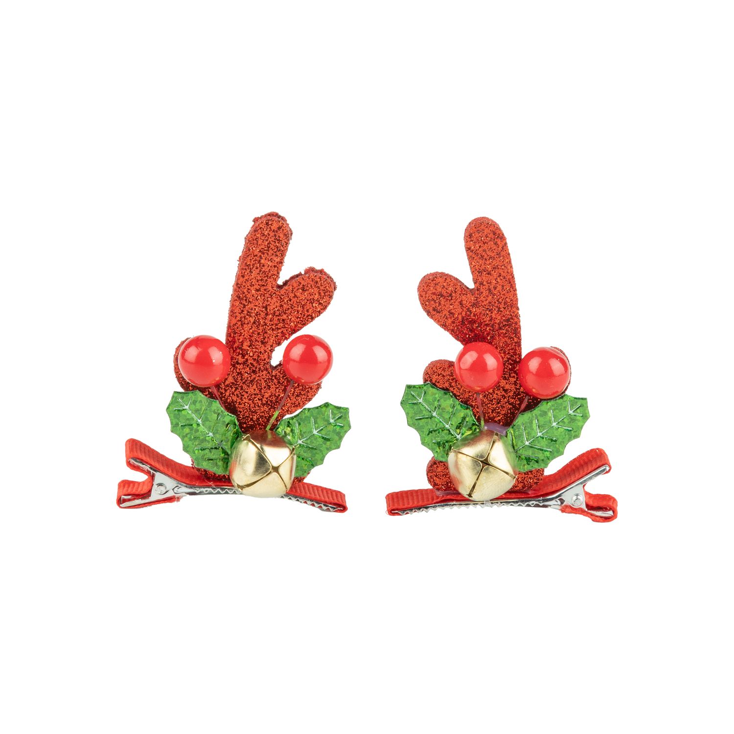Red sequin reindeer antler fabric hair clips, 3 in  12       