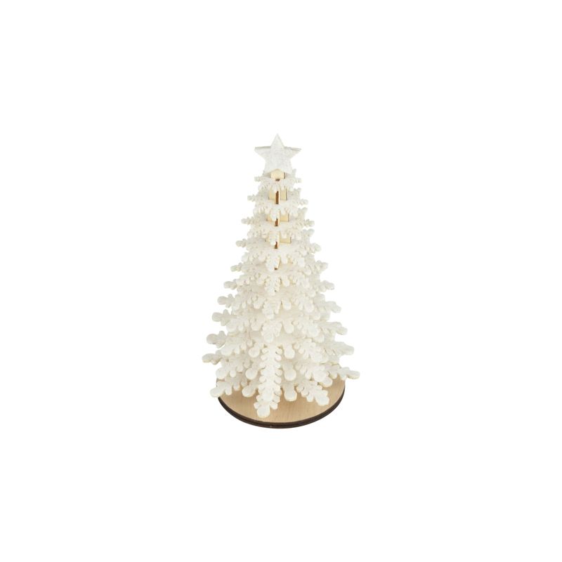 Beige layered felt snowflake tree on wood base with star topper, 10 in  6      