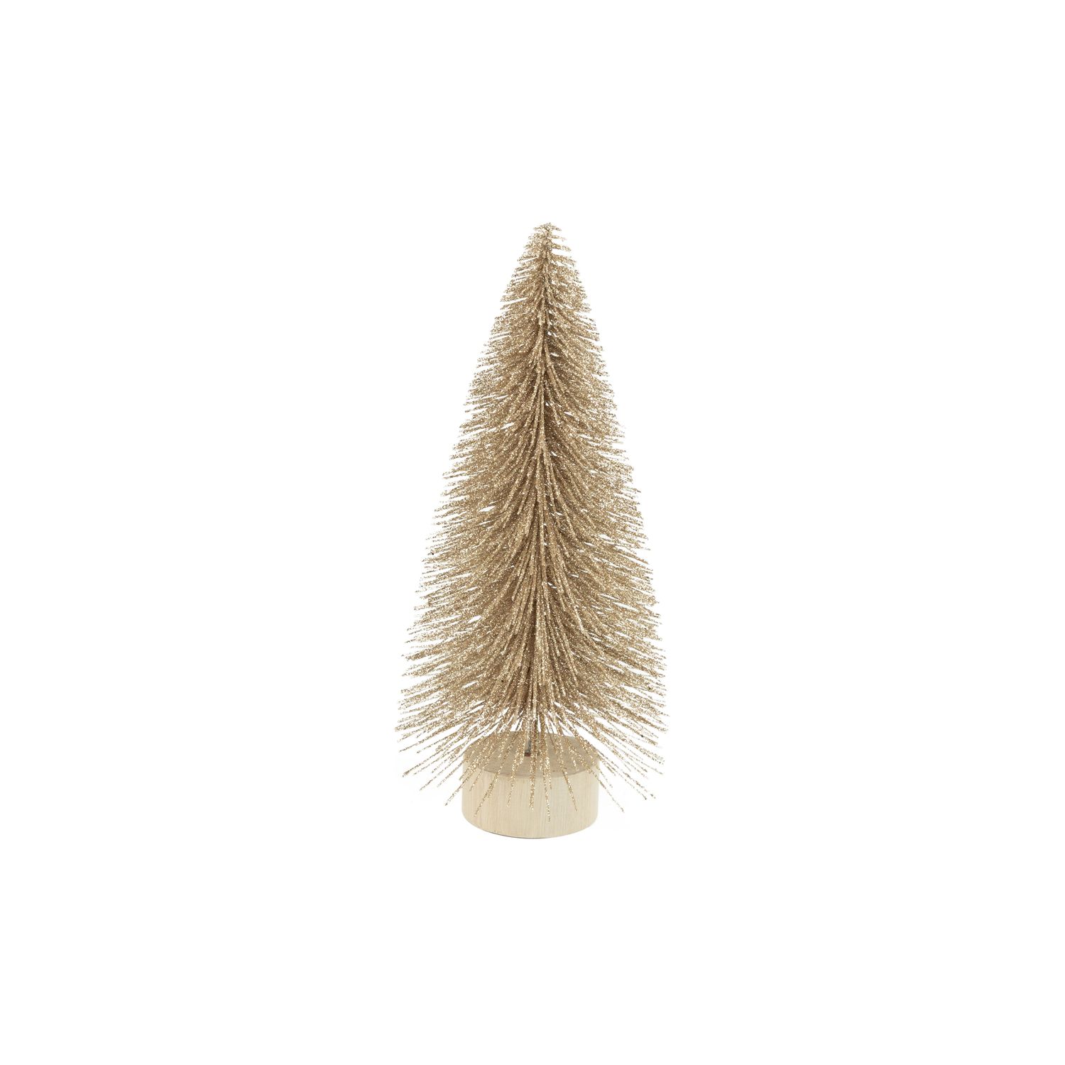 Champagne gold glittered bristle tree on wood base, 9 in  6      