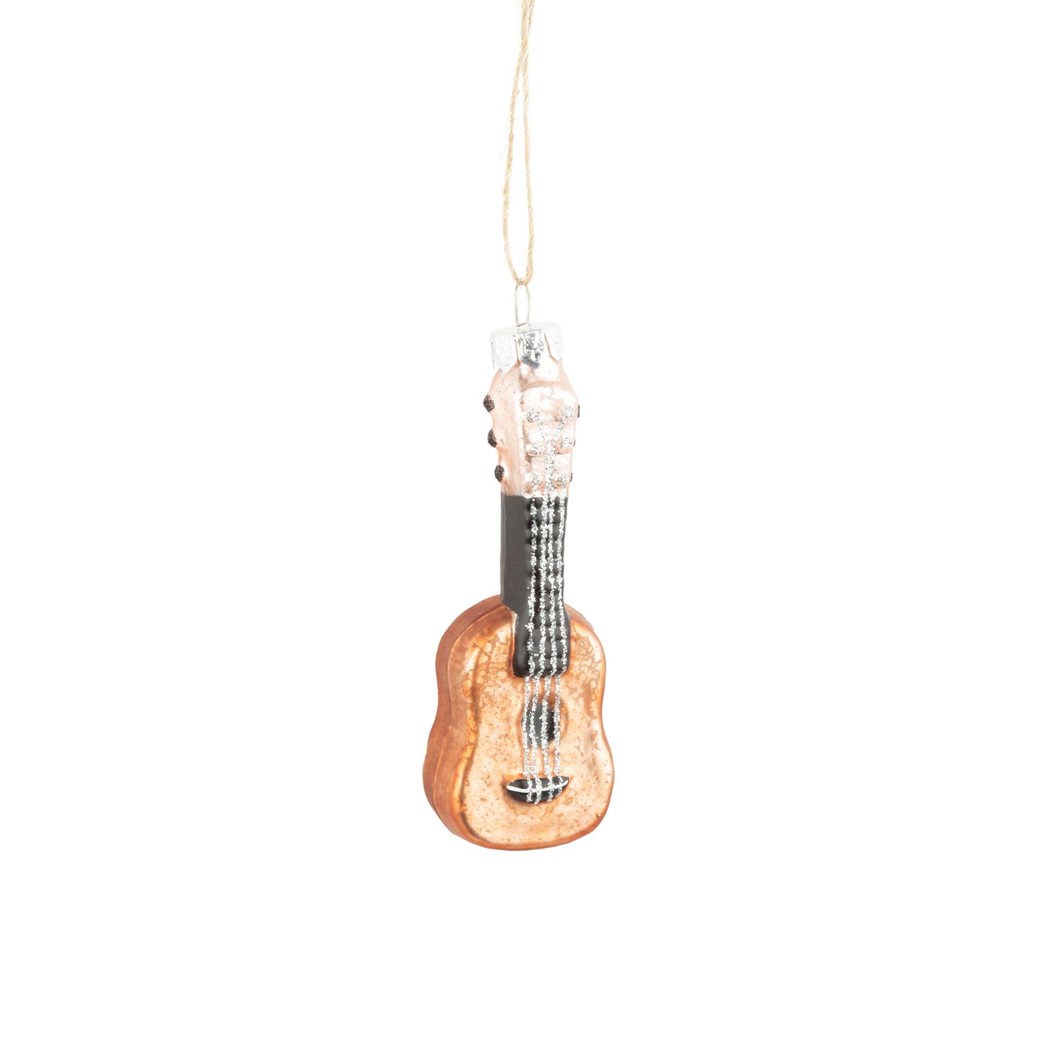 Glass ukulele ornament brown/black with silver strings, 4 in  12      