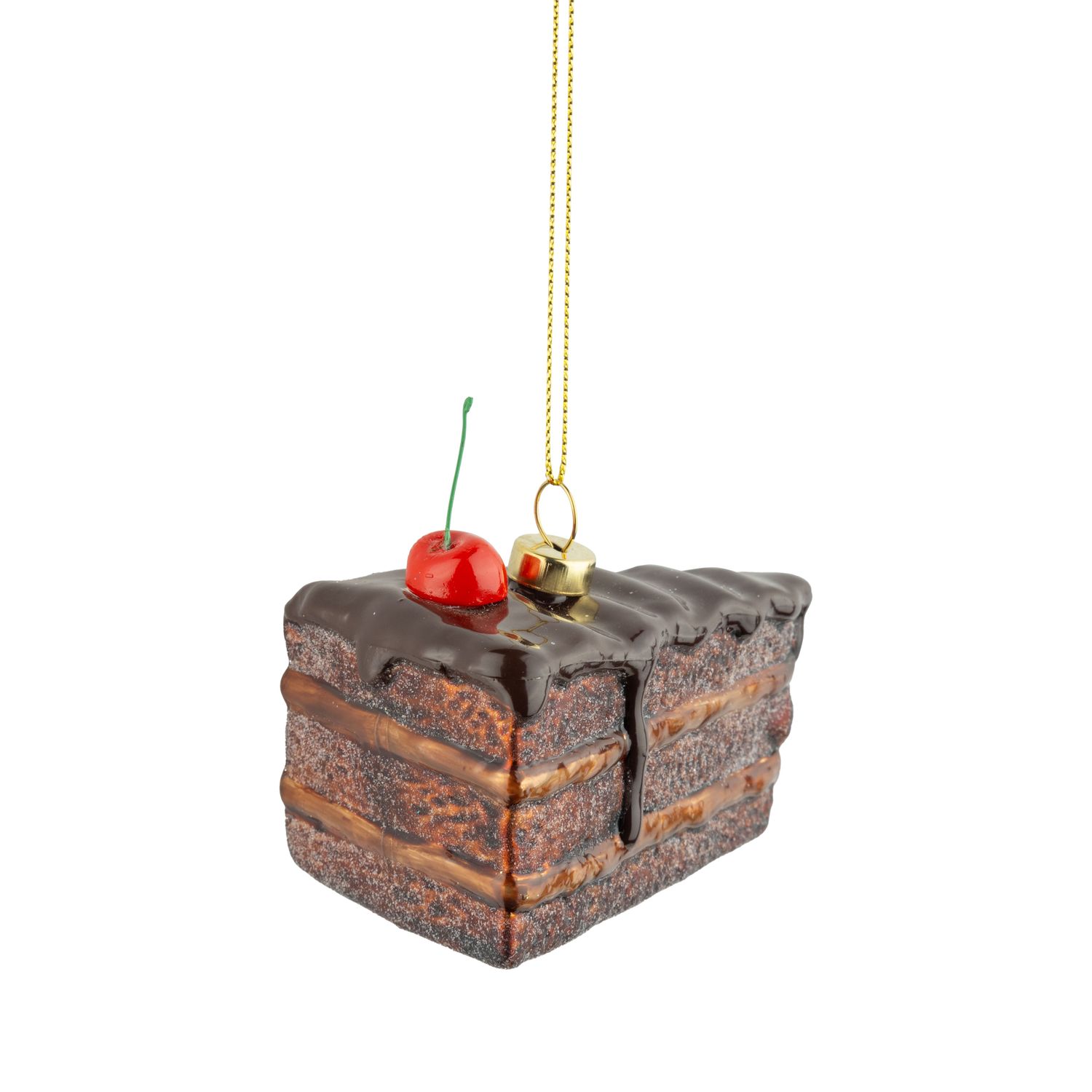 Glass piece of chocolate cake ornament with cherry, 3.25 in  8      