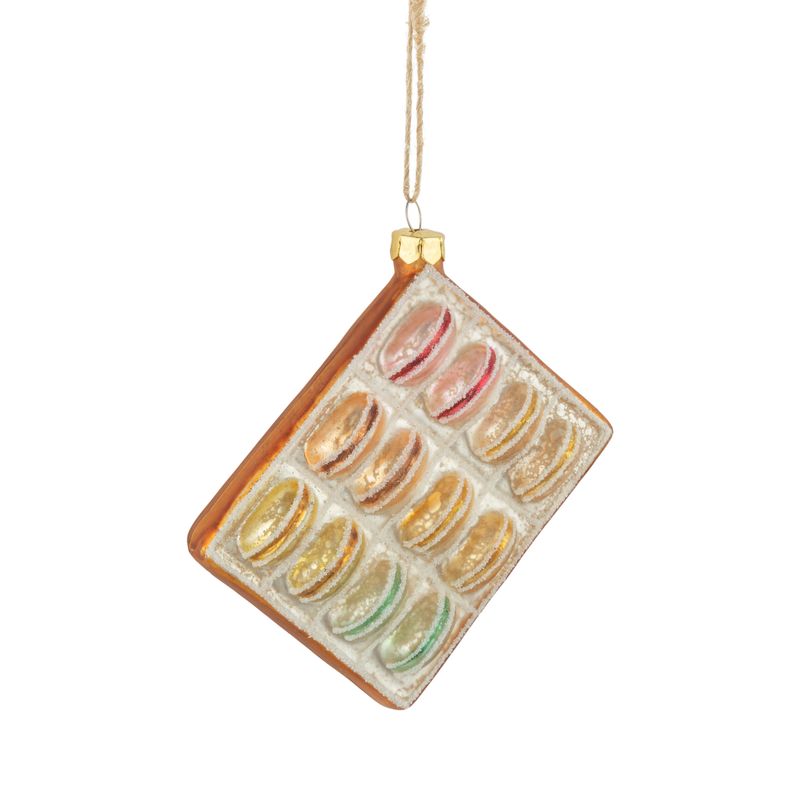 Glass box of macaroons ornament, colorful/gold finish, 3.5 in  8      