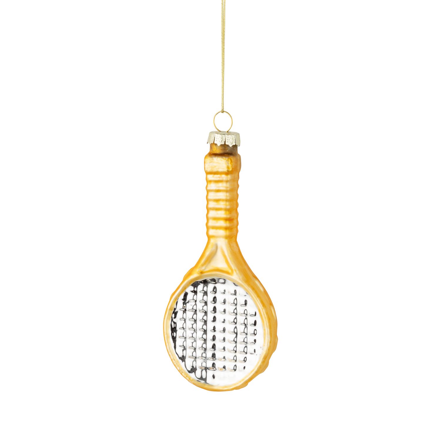 Glass tennis racket ornament, gold and silver, 4.75 in  6      