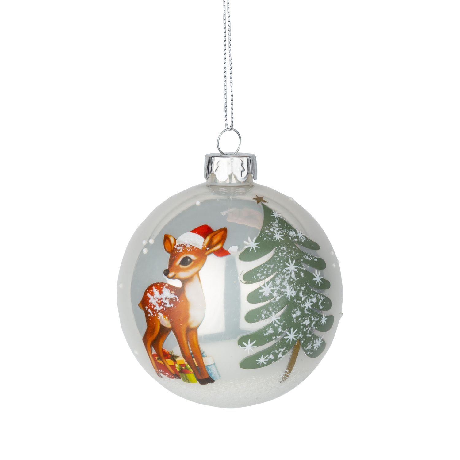 Glass ball ornament, cartoon deer scene, 80mm/3 in  12      