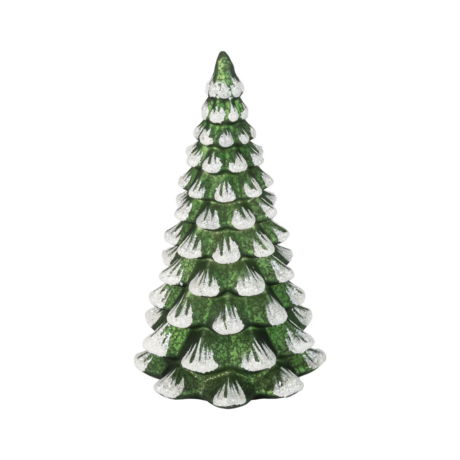 Dark green glass Christmas tree table piece with frosted tips, 8.5 in  6      