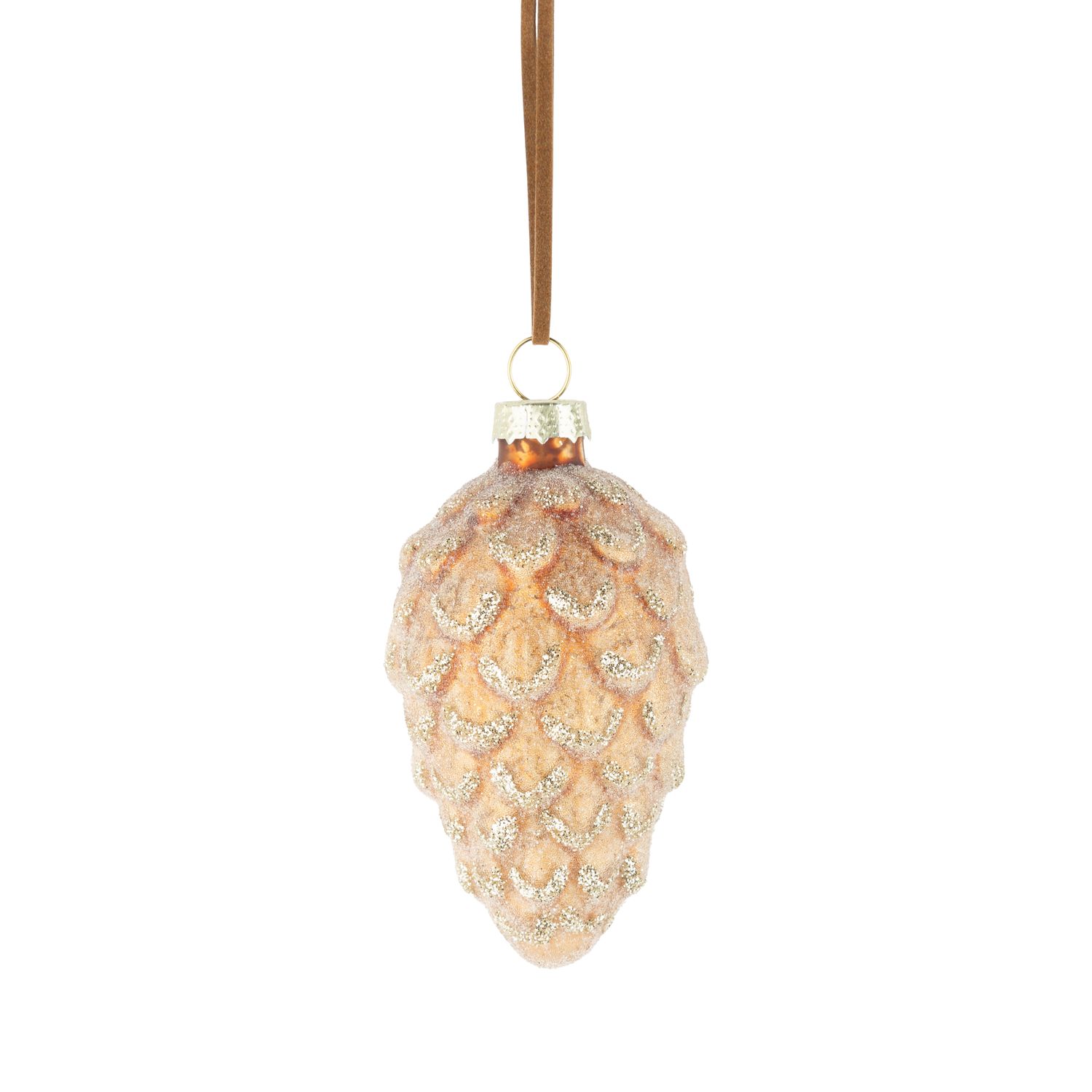 Glass pinecone ornaments, amber with gold frosted glitter, 3 in  12      