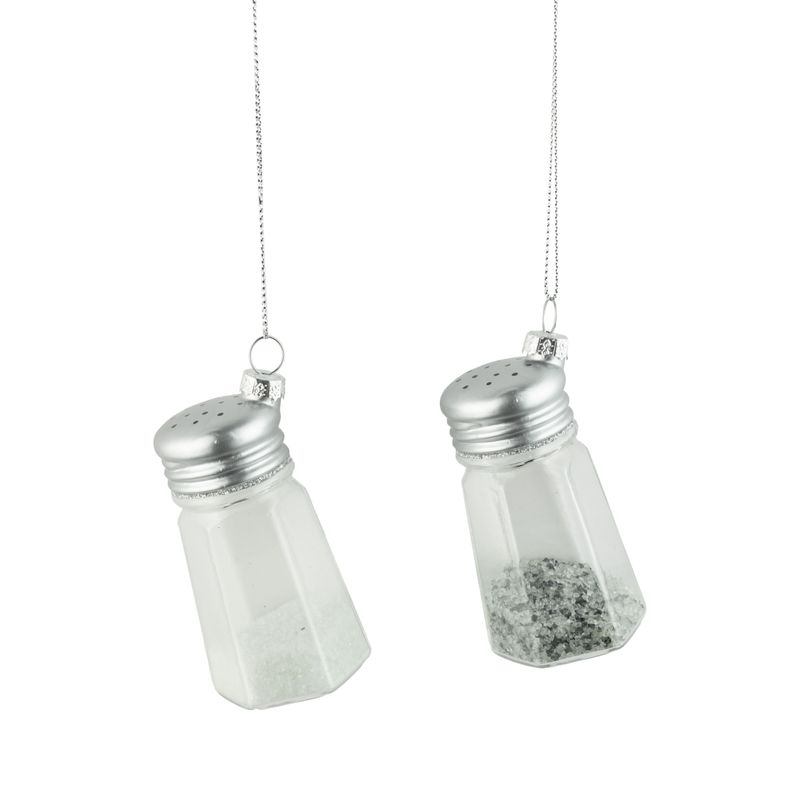 2 Asst'd glass salt &amp; pepper shaker ornaments, 3.5 in  12      