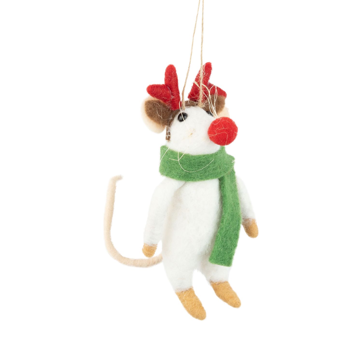 Felt reindeer ornament with antlers, green scarf and red nose, 5.5 in  8      