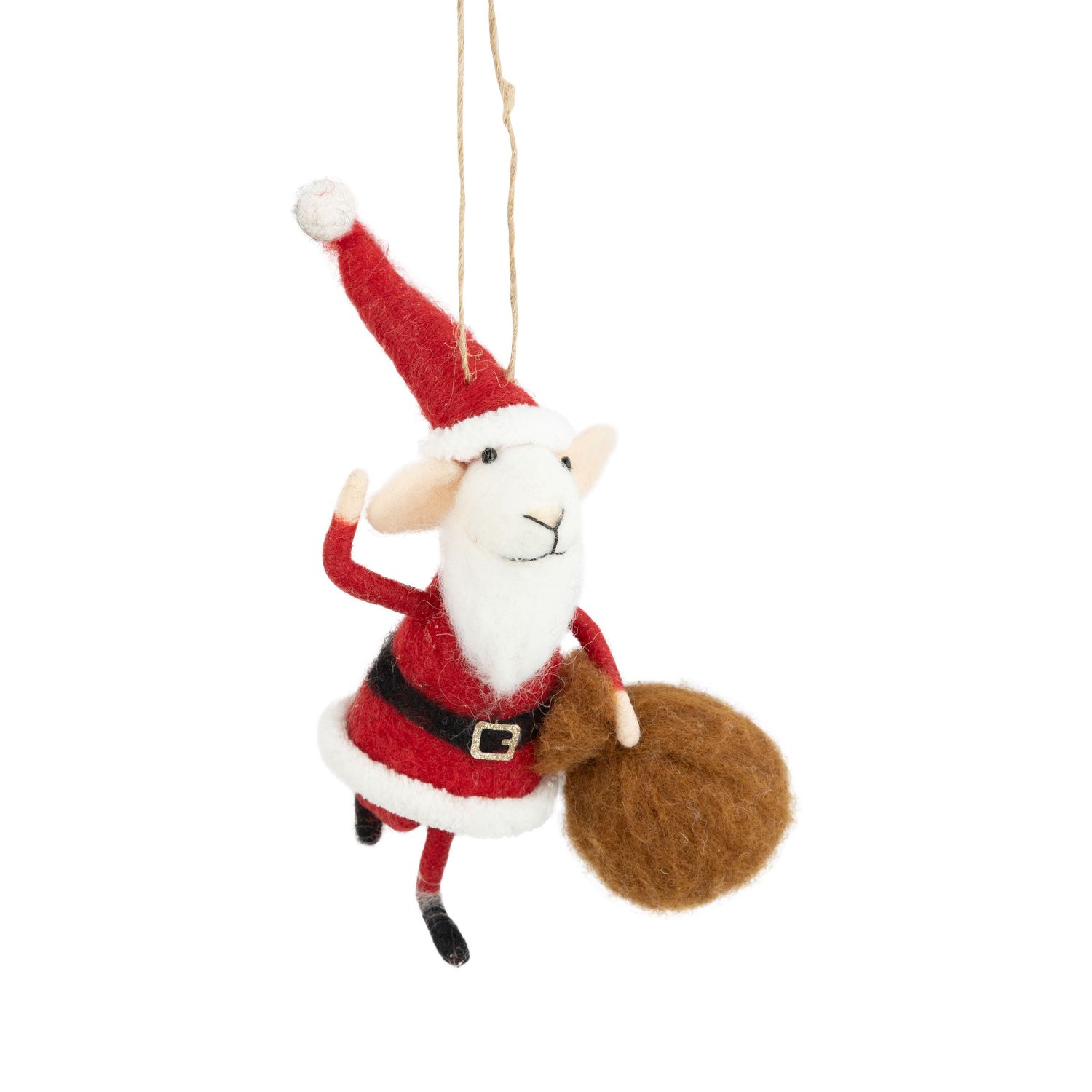 Felt mouse ornament in Santa outfit with brown sack, 4.5 in  6      