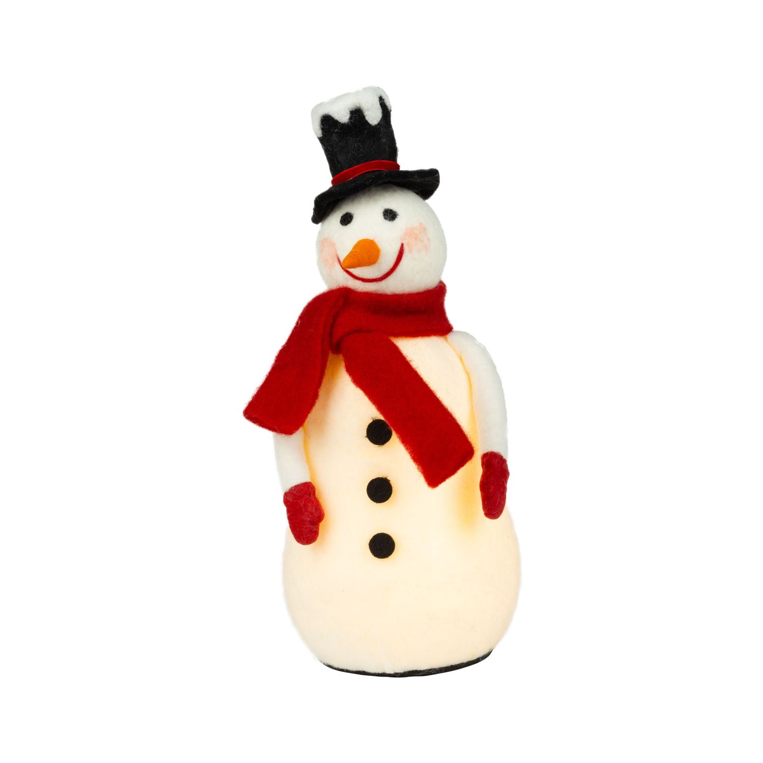 Felt snowman table piece with red scarf and black hat, LED, 14 in  2      