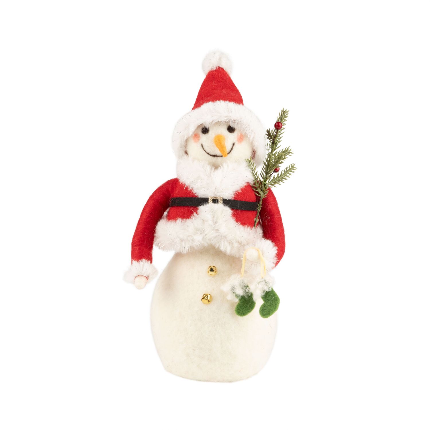 Felt snowman in Santa suit table piece, Christmas tree and green stocking, 12.5 in  2      