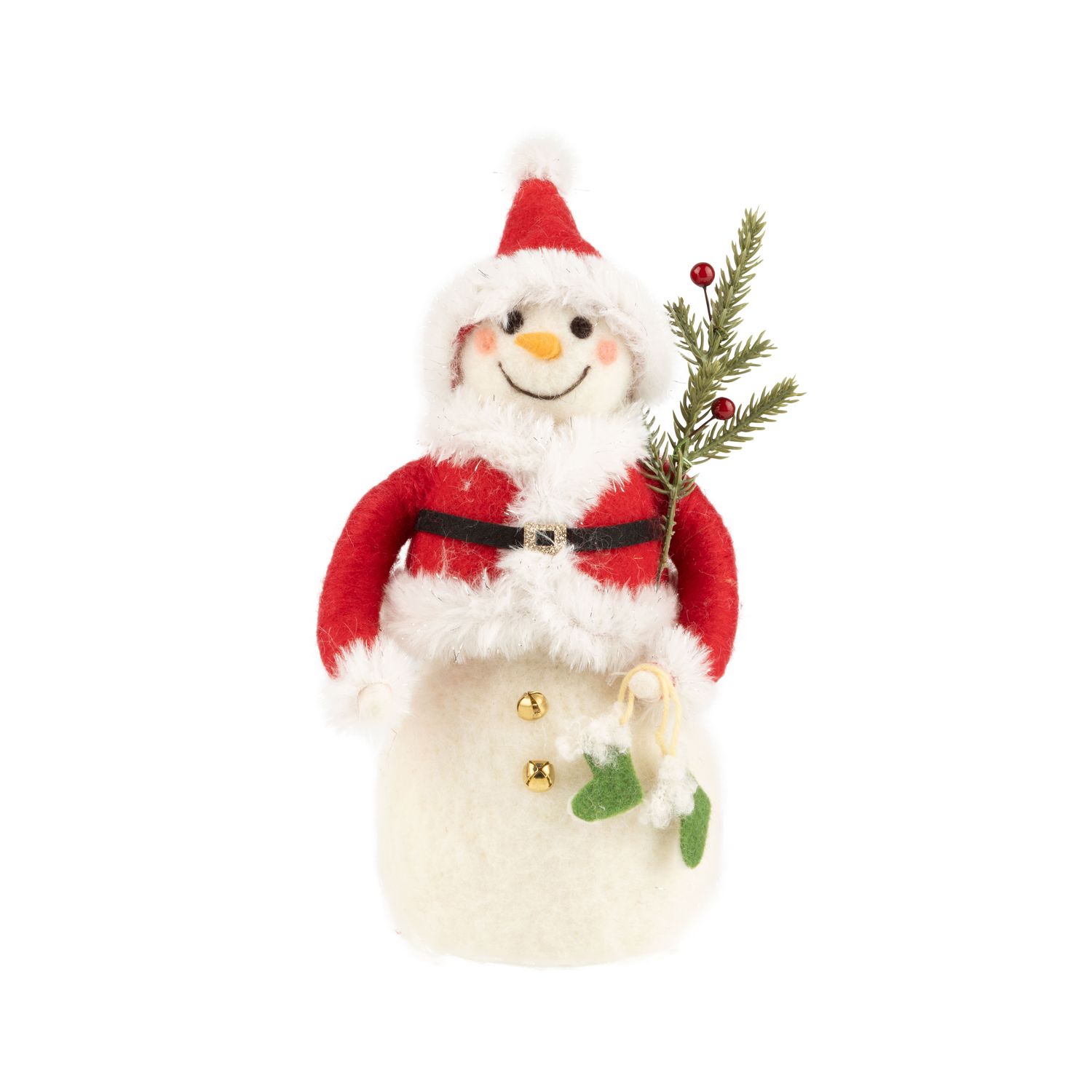 Felt snowman in Santa suit table piece, Christmas tree and green stocking, 9.5 in  2      