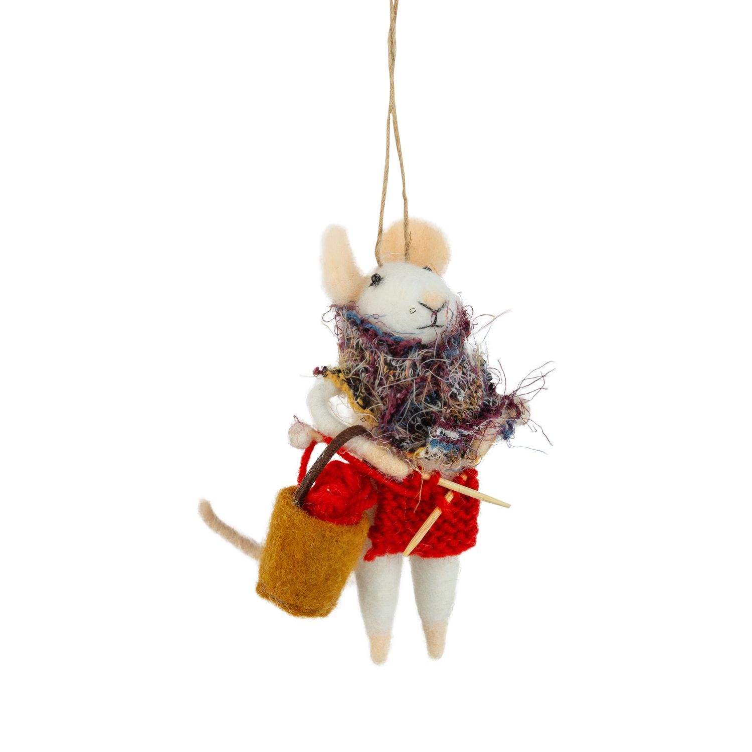 Felt mouse ornament with knitting bag, 4.5 in  6      