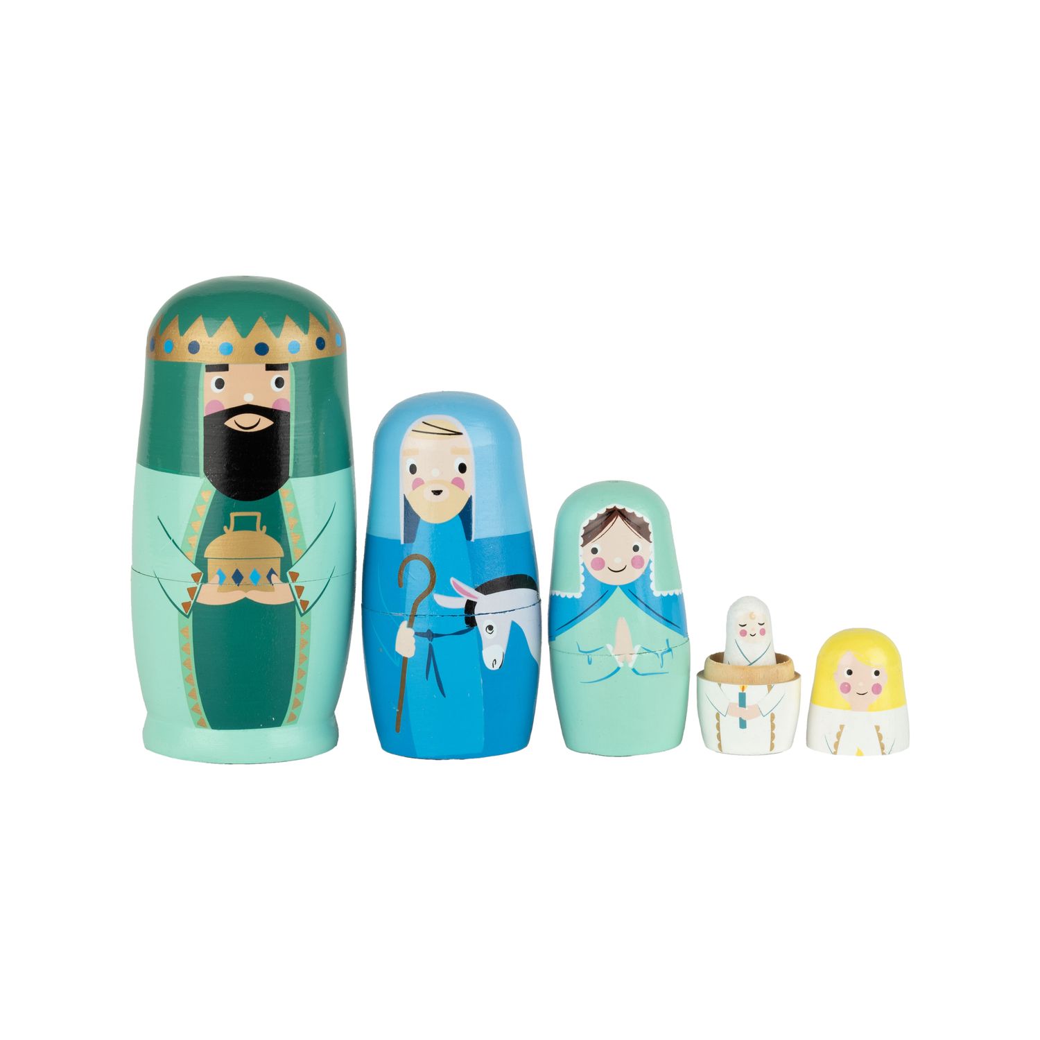 Set of 5 printed wooden nativity nesting dolls, 5.5~1.25 in  4      