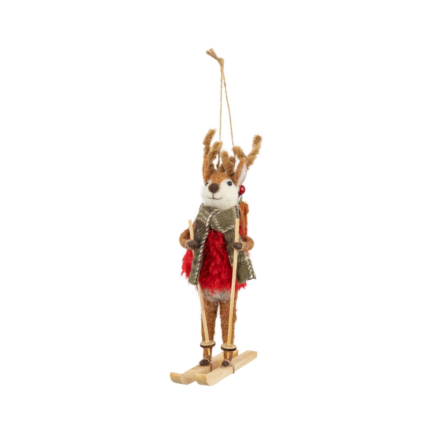 Felt skiing reindeer ornament skiing with a backpack and green scarf, 6.75 in  4      