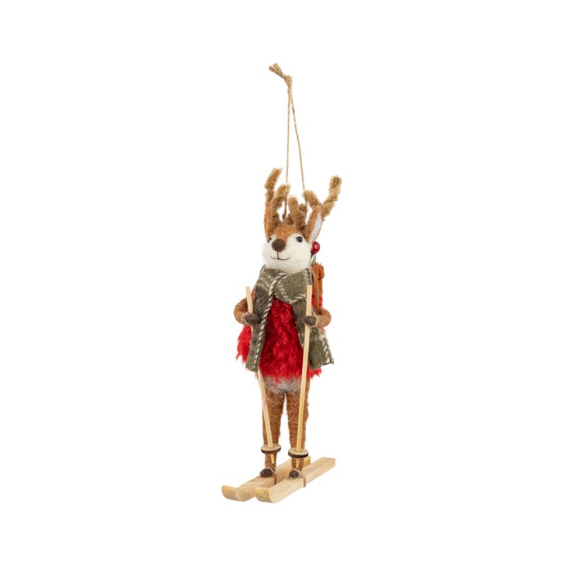 Felt skiing reindeer ornament skiing with a backpack and green scarf, 6.75 in  4      