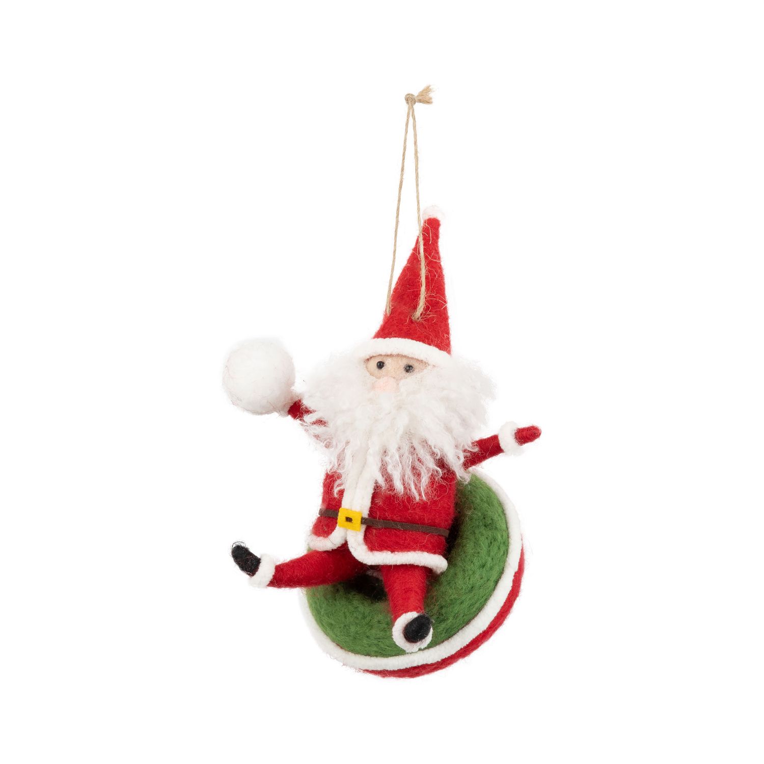 Felt Santa with snowball on inner tube sled ornament, 5.5 in  6      