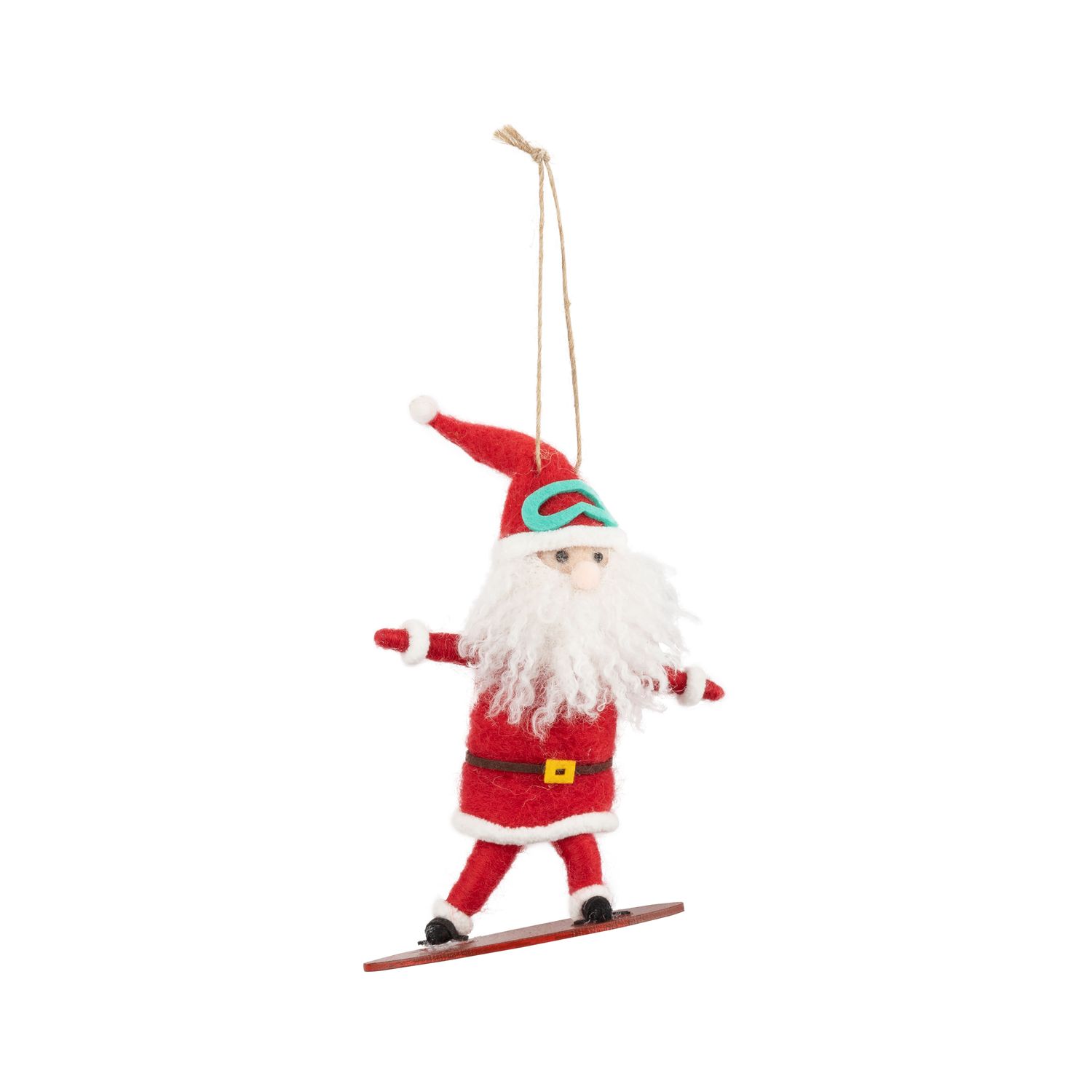 Felt Santa on snowboard ornament, 6 in  6      