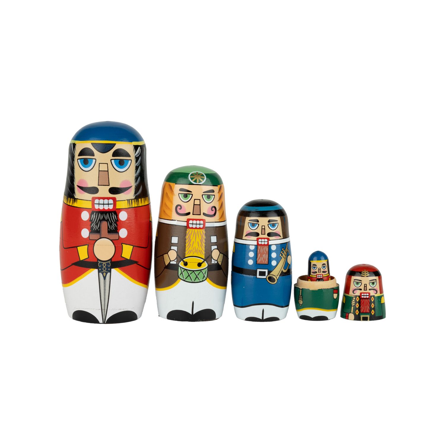 Set of 5 printed wood nesting nutcracker dolls, 5~1.25 in  4      