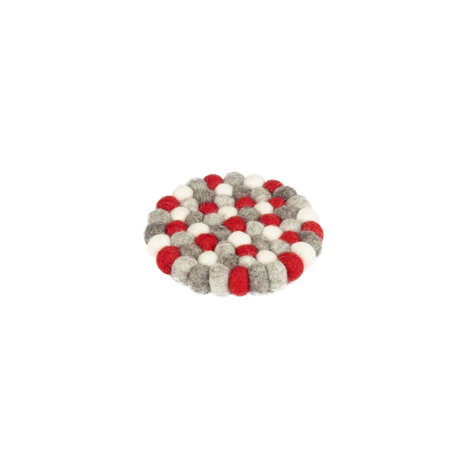 Felt ball trivet white, red and gray, 4 in  12      
