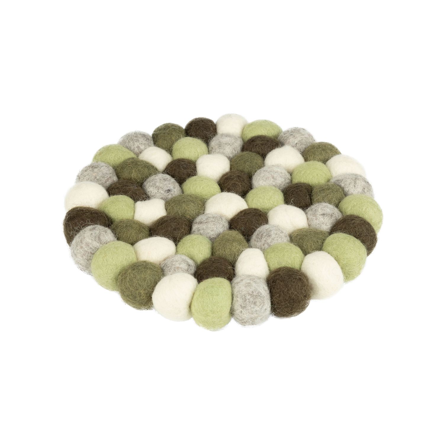 Felt ball trivet white, green and gray, 7.5 in  6      