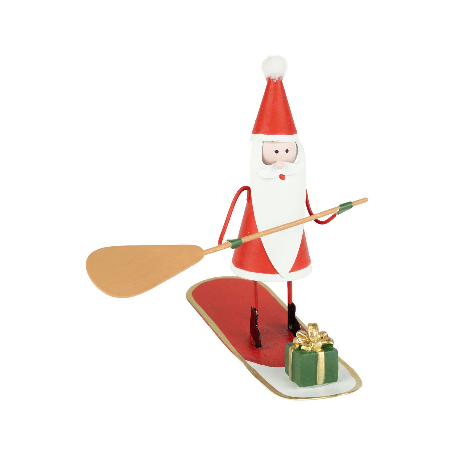 Painted metal Santa on paddle board ornament, 4.25 in  8      