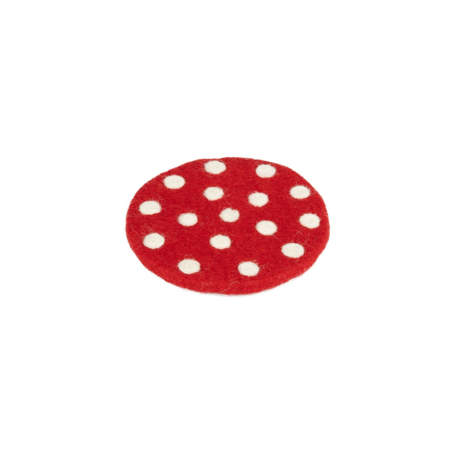 Felt trivet in red with white polka dots, 4 in  12      