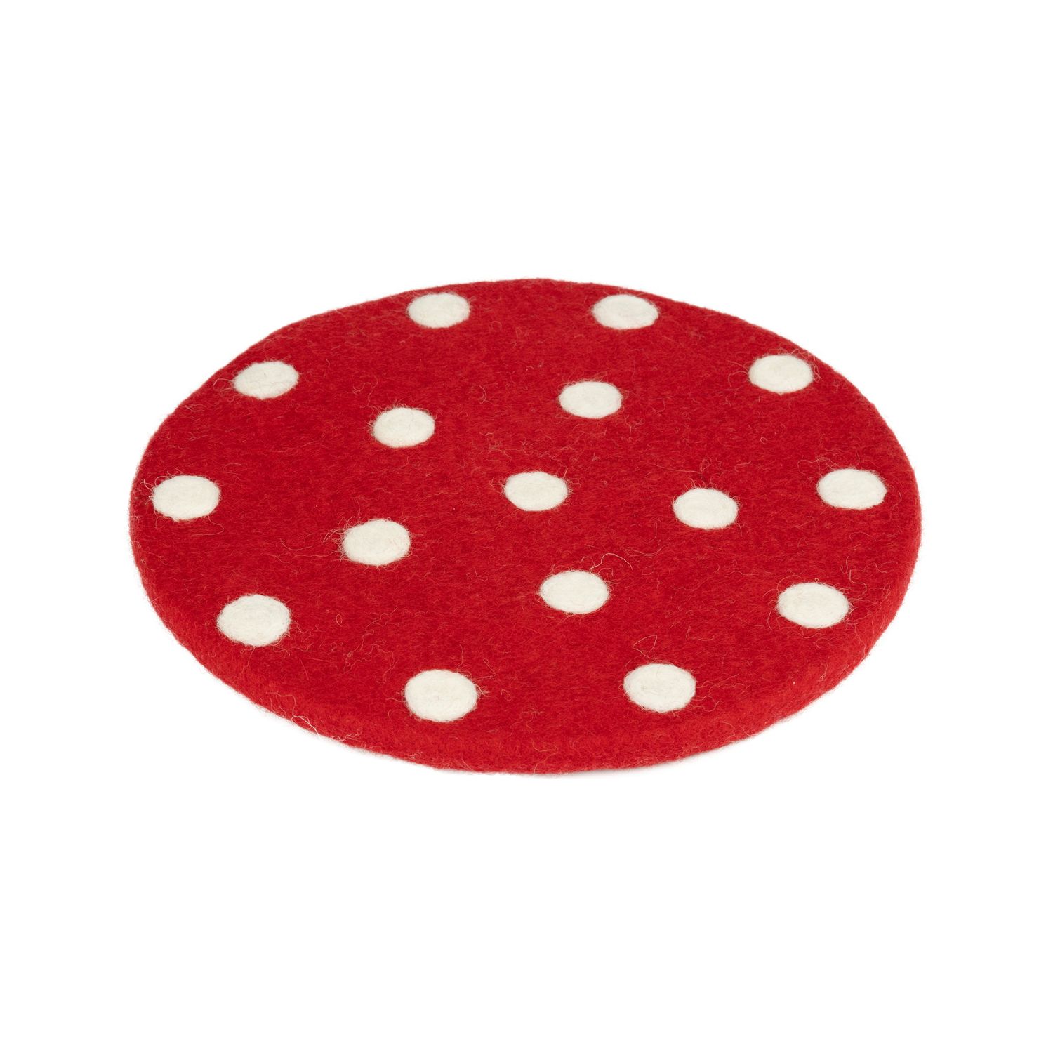 Felt trivet in red with white polka dots, 8.25 in  6      