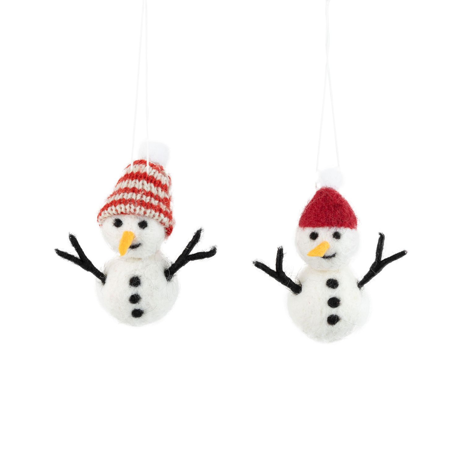 2 Asst&#39;d felt snowman ornaments with red and red striped hat, 2.5 in  24      