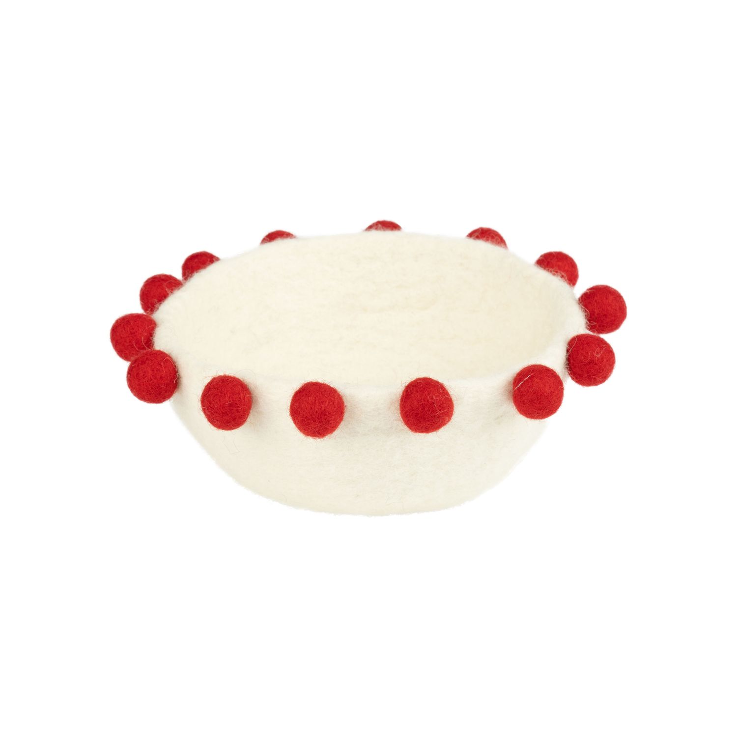 Felt bowl, white with red pompom trim, 7 in  6      