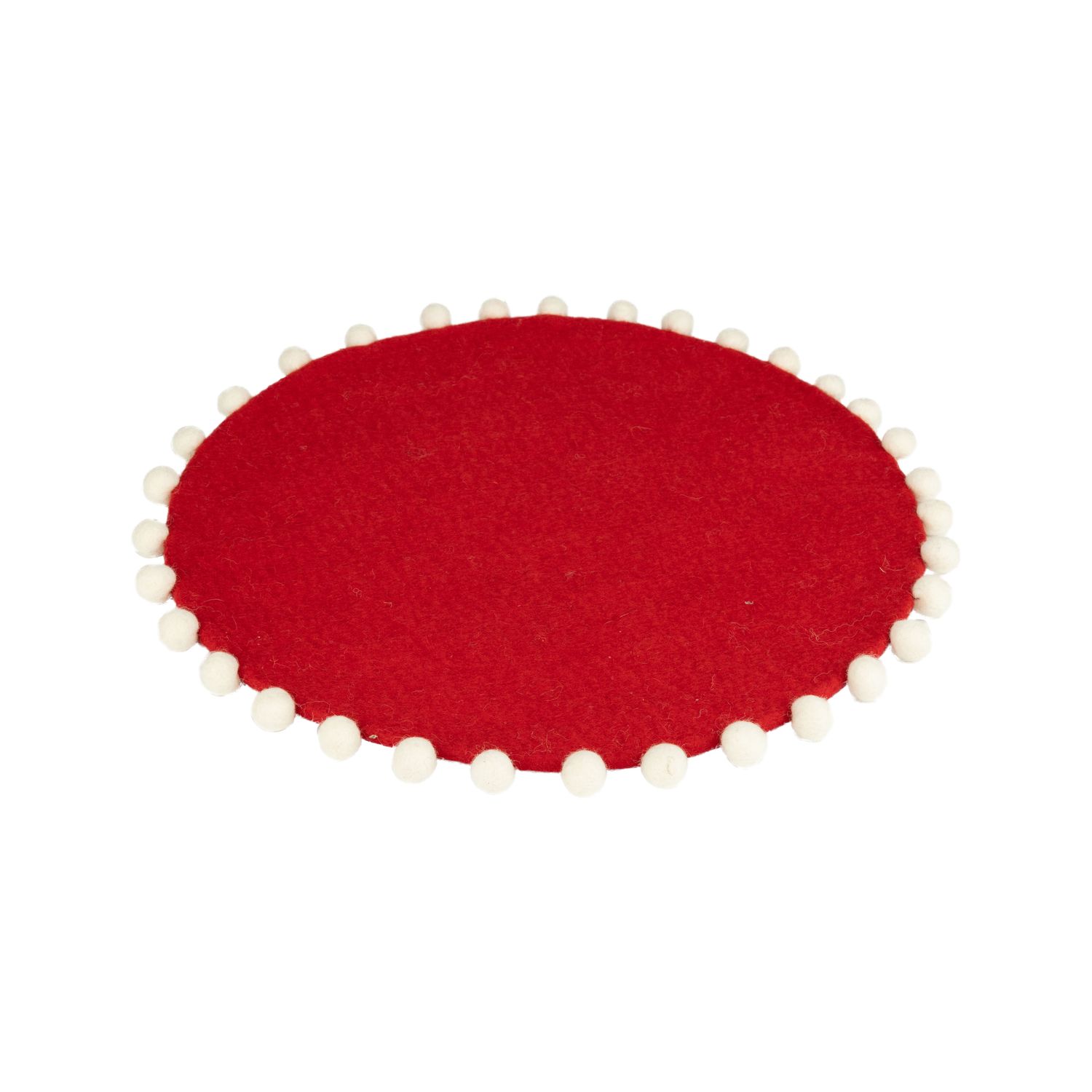 Felt trivet, red with white pompoms, 15 in  4      