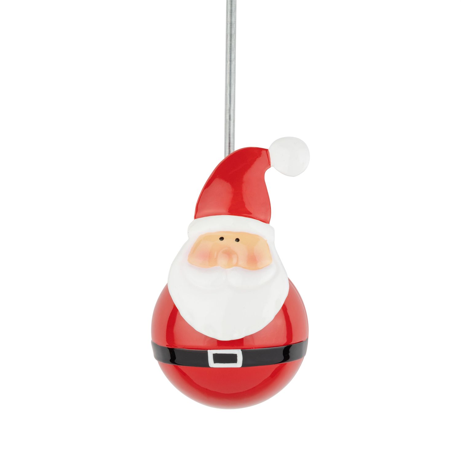 Metal Santa ball ornament on spring hanger, 3 in  6      