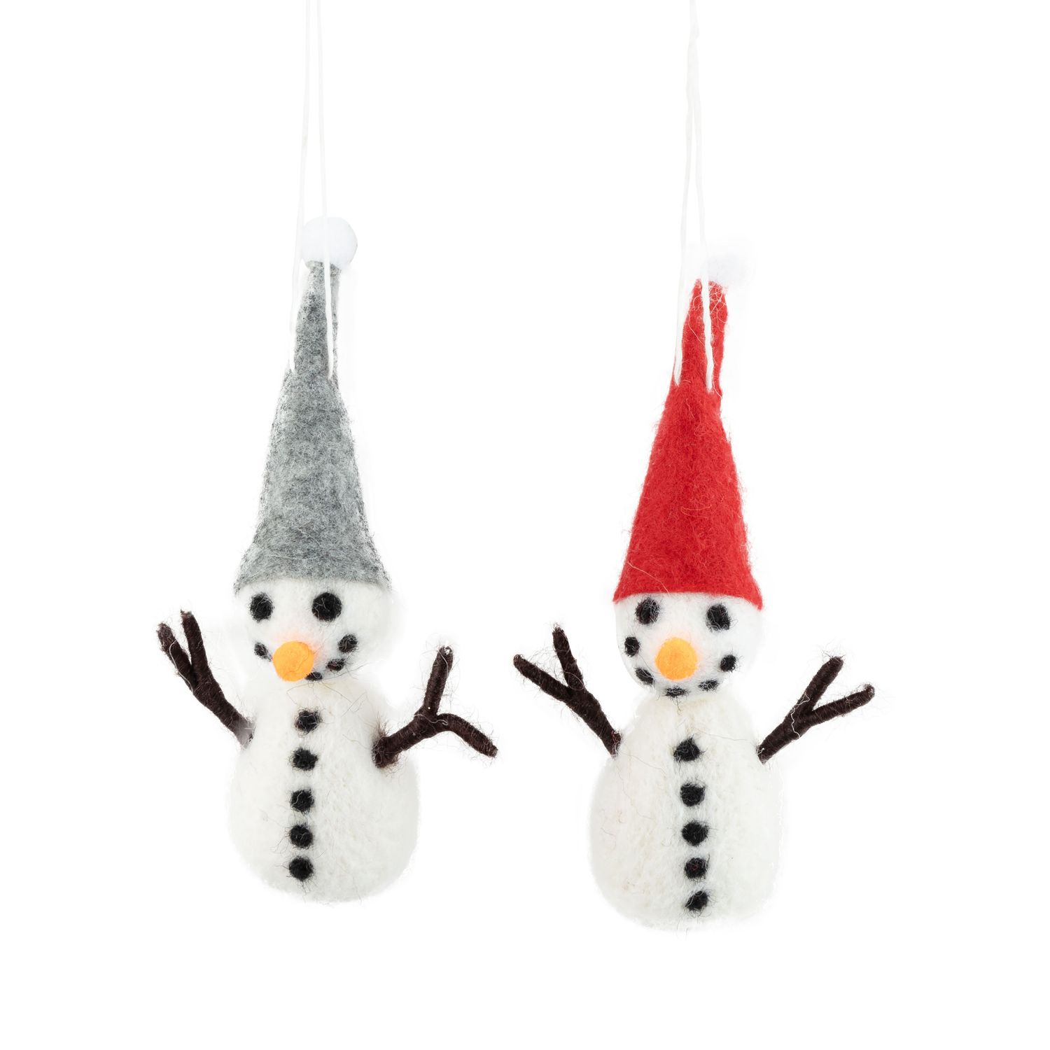 2 Asst&#39;d felt snowman ornaments with red and grey hats, 4 in  24      