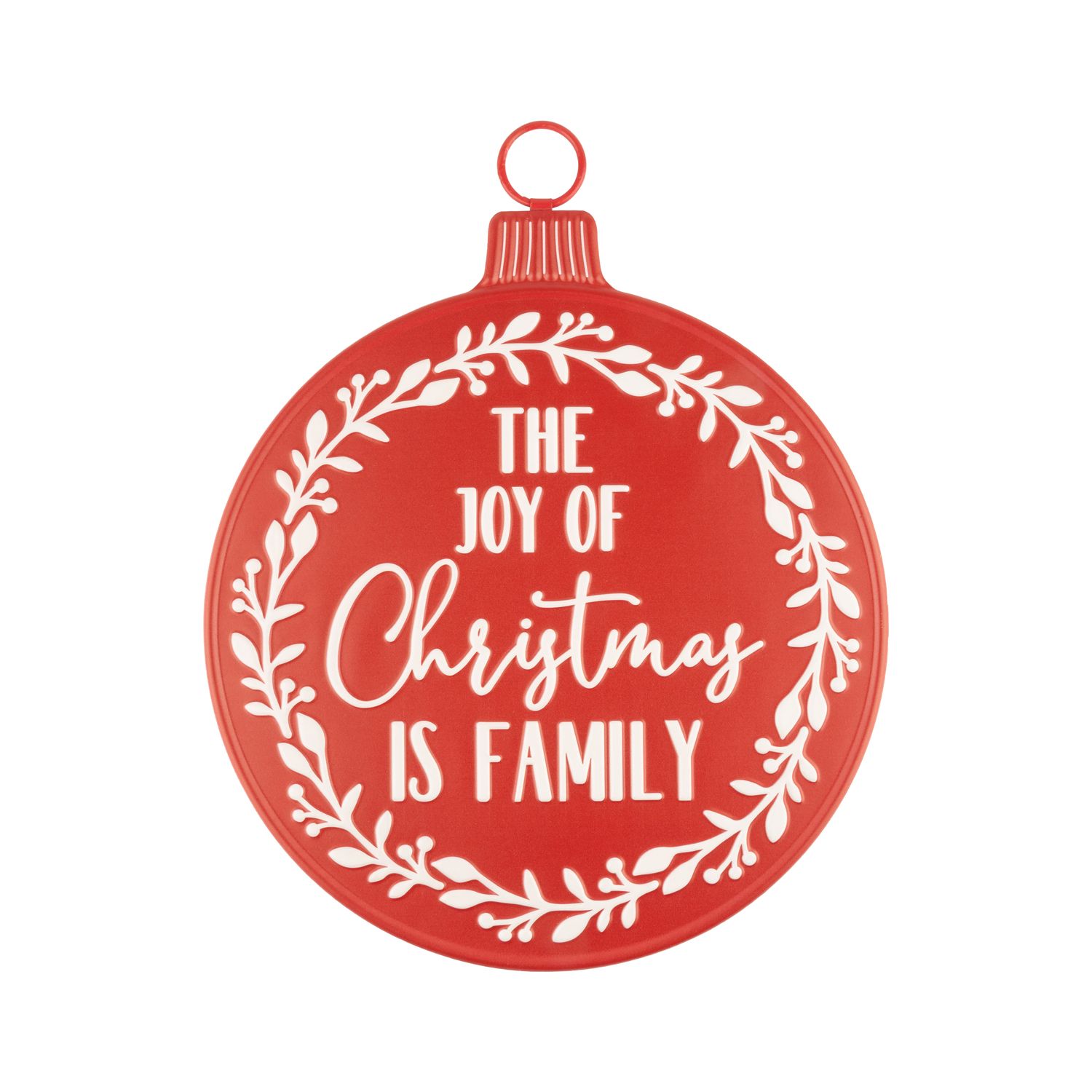 Metal red ornament-shaped Christmas sign, white script, 12x15.5 in  6      