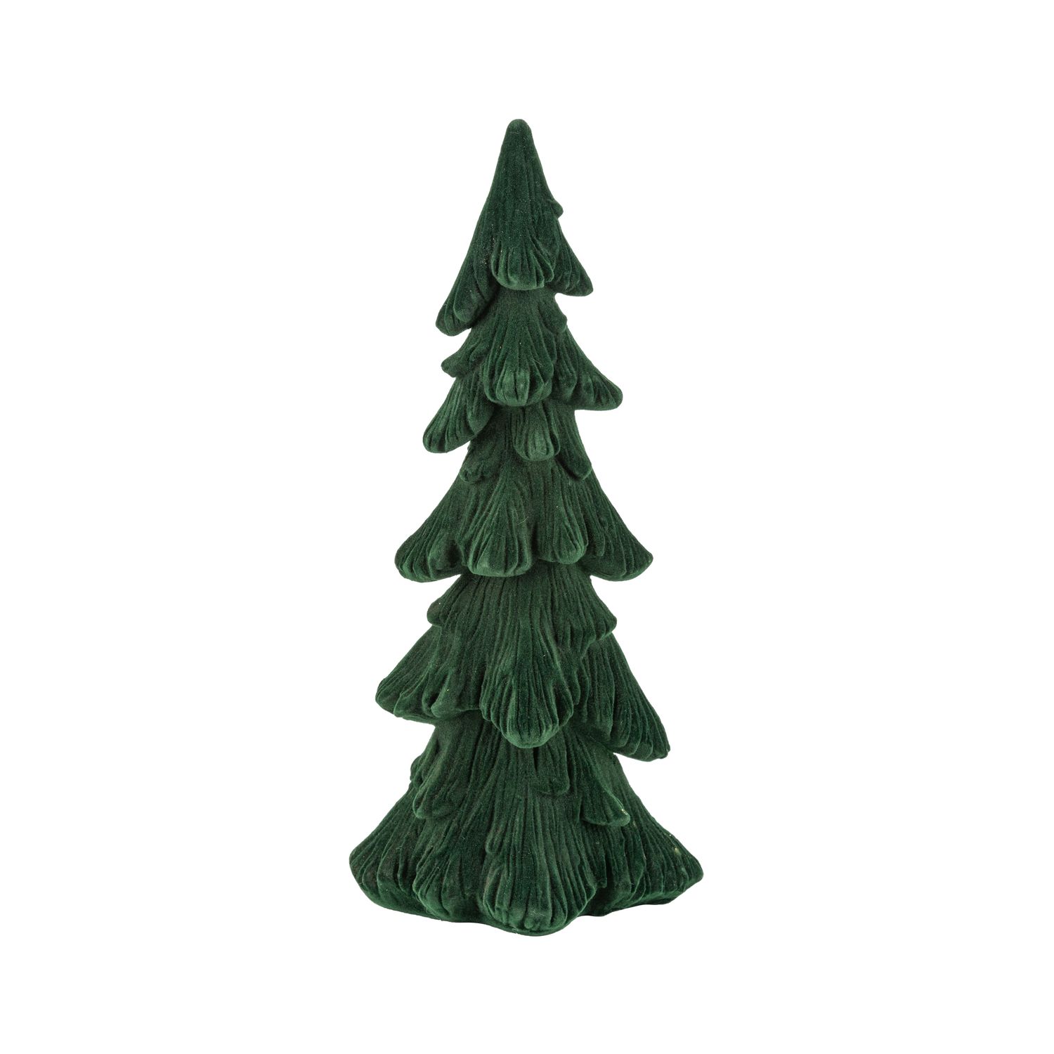 Green flock finish resin fir tree table piece, 10 in  4      